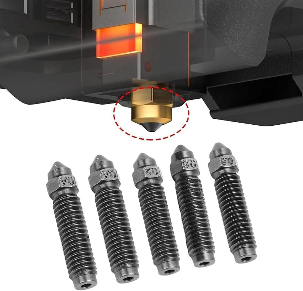 Lyhaogao Carbon Hardened Steel 3D Printer Nozzle Set - 5Pcs High Speed Printing Nozzles for ELEGOO, PLA/ABS/TPU, Multi Material Compatible, Durable & Heat Resistant Replacement Nozzle Kit image number 5