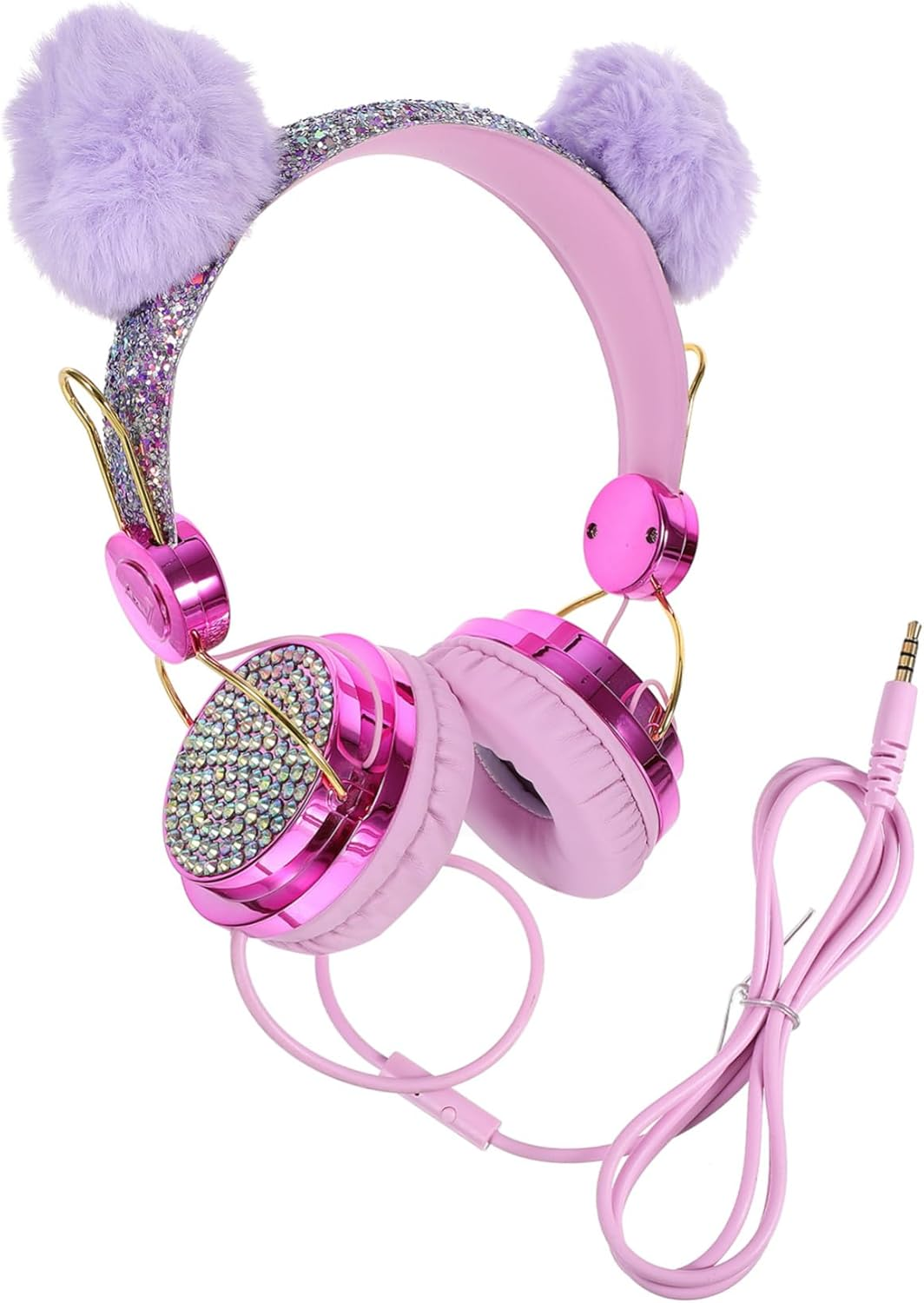 SHOWERORO Kids Cartoon On-Ear Headphones for Children with Plush Ears, Volume Limiting Adjustable Headset for Travel and Everyday Use, Random Color image number 1