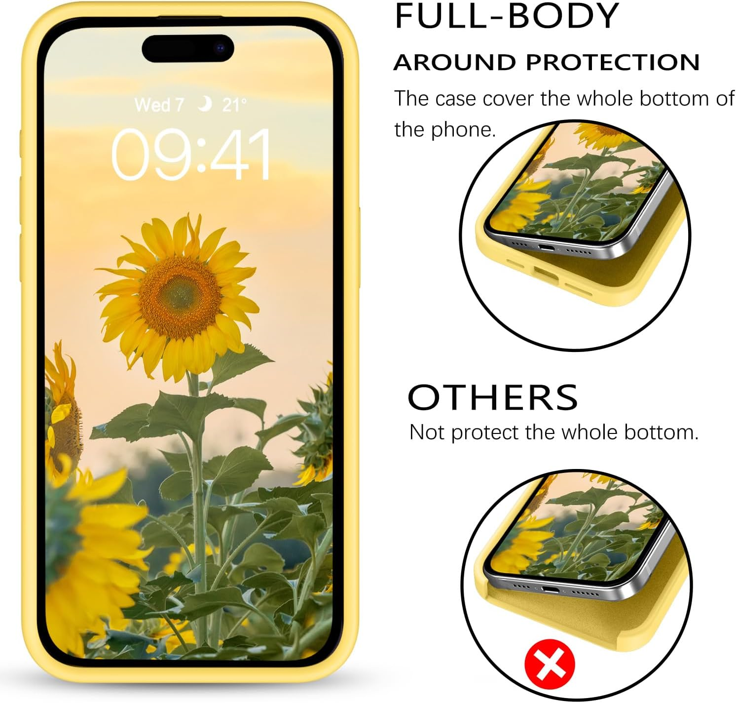 GUAGUA Case for Iphone 15 Pro, Liquid Silicone Soft Gel Rubber Slim Thin Microfiber Lining Cushion Texture Cover Shockproof Protective Phone Cover for Iphone 15 Pro 6.1 Inch, Yellow