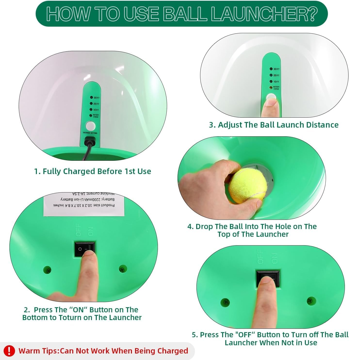 Automatic Dog Ball Thrower Launcher with 3 PCS Tennis Balls(2 Inch),Adjustable Thrower Distance 10-30 Ft,Interactive Dog Fetch Machine Toy for Small and Medium Dogs Portable (Grass Green) image number 5