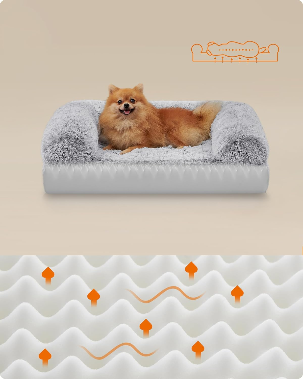 Feandrea Fluffyhug PGW231G01V1 Medium Dog Bed, Dog Mat for Miniature Dogs, Small Dogs, Dog Sofa Convoluted Foam, Removable and Washable Cover, 76 X 58 X 19 Cm, Ombre Grey