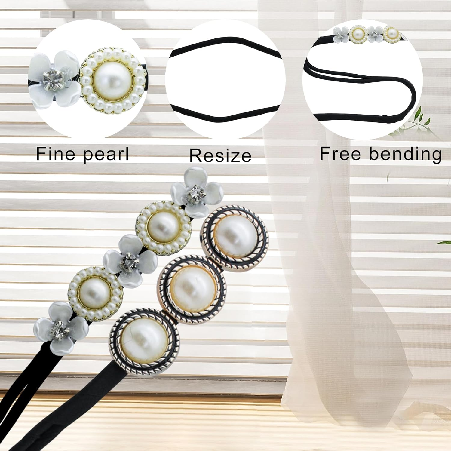 Andiker Bun Maker, Pack of 2 Hair Bun Maker, Flexible Hair Bun Shaper with Beads, Magic Hair Bun Maker with Built-In Metal Band for Women DIY Hair Styling (A) image number 4