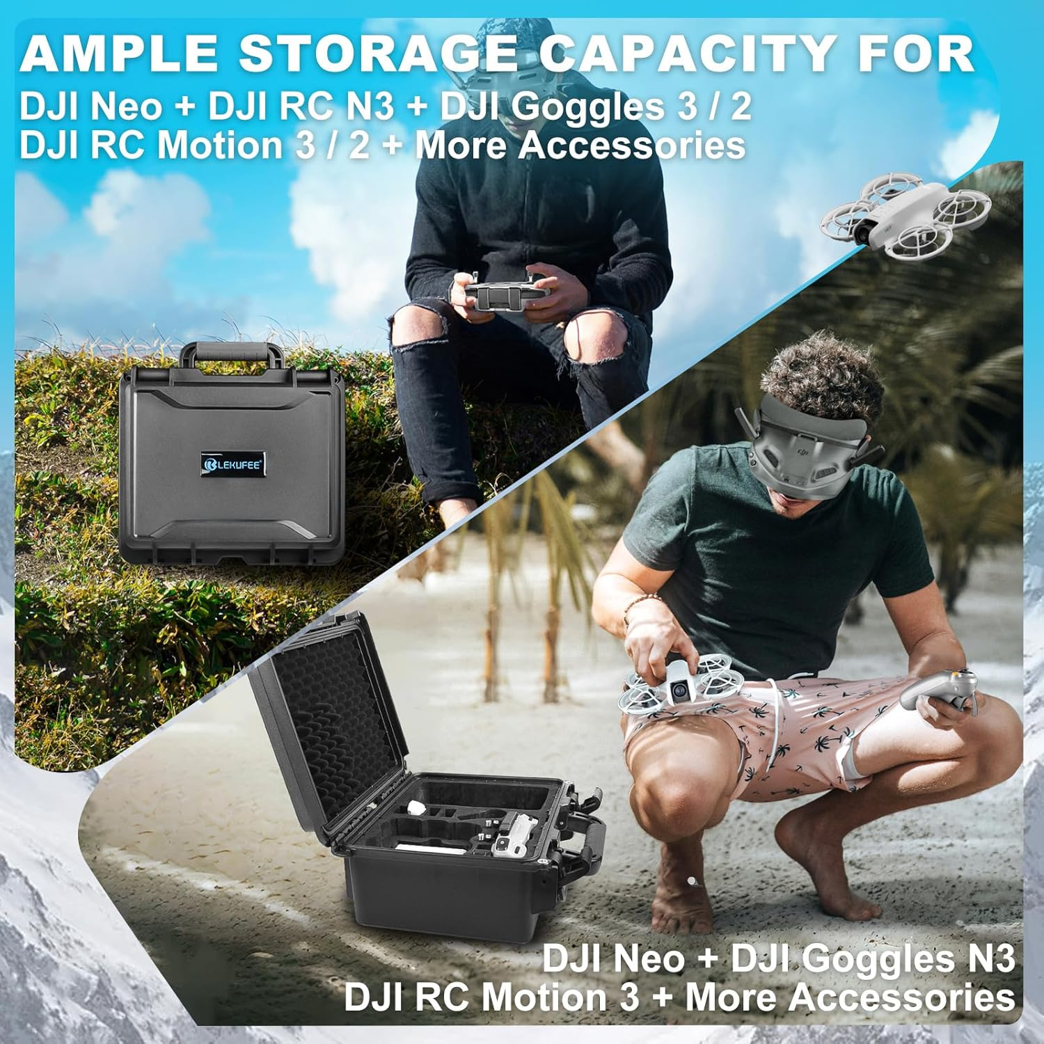 Lekufee Waterproof Hard Carrying Case for DJI Neo Drone,Dji Neo Fly More Combo,Dji Goggles N3/3/2/Goggles Integra,Dji RC 2,DJI RC N3/N2,DJI RC Motion 3/2,And Accessories(Case Only)