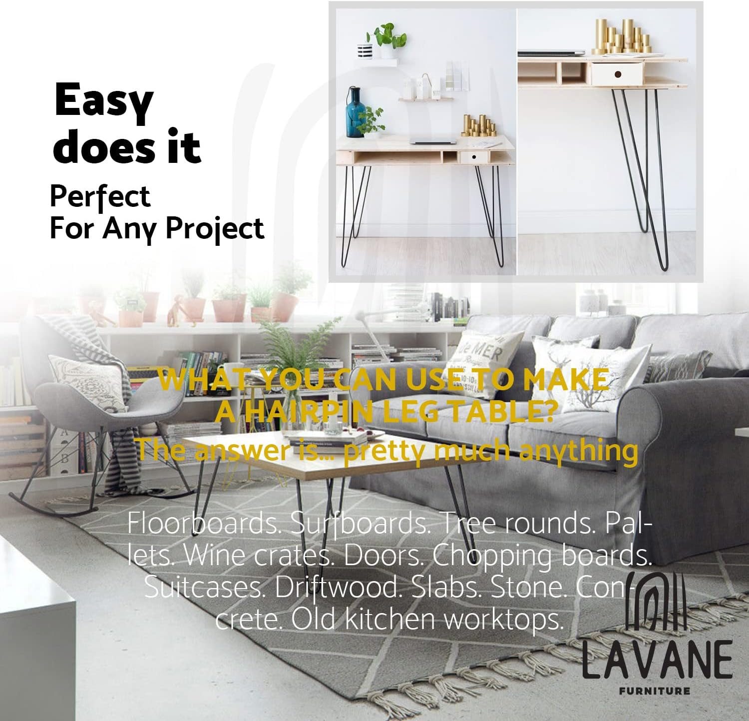 La Vane 8 Inch Hairpin Table Legs (4-Pack), 20Cm Mid-Century Modern Metal Furniture Legs for Coffee Table, Desk, Cabinet, TV Stand, Bench - with Screws & Floor Protectors image number 6