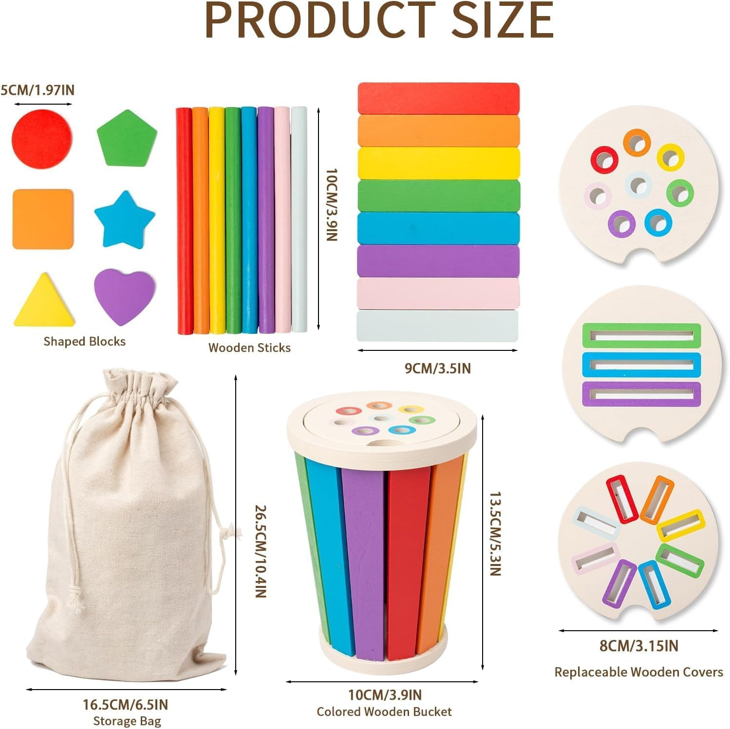 MOONKATE Wooden Montessori Sensory Color Shape Sorting Stacking Toys, Fine Motor Skills Learning Toys for Kids Toddlers image number 3