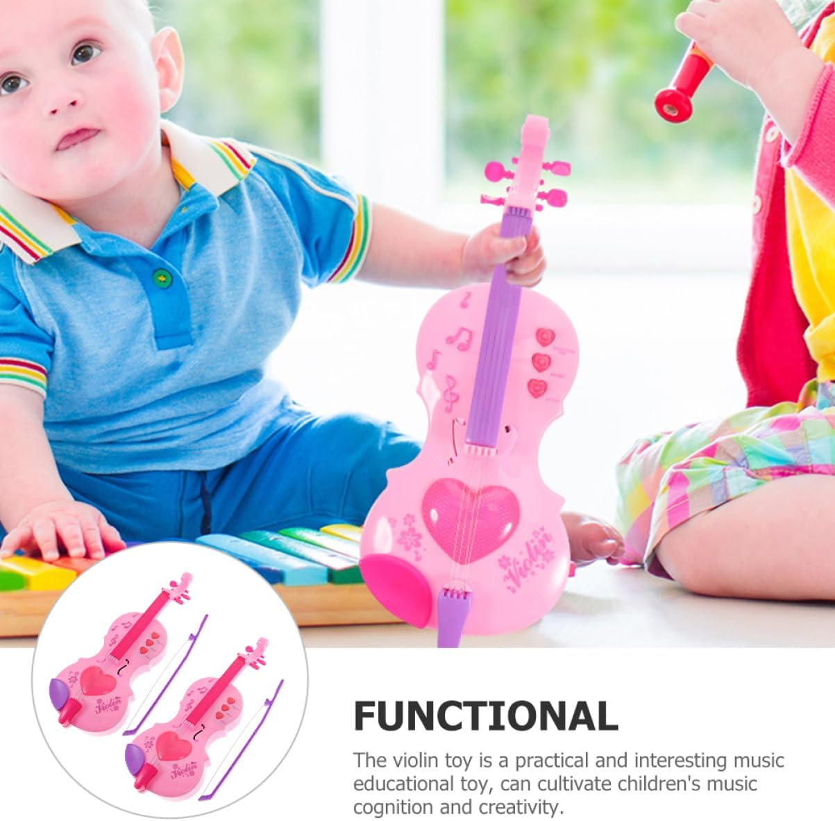 Vaguelly Violin Musical Toy for Kids Children Violin Musical Instrument Beginner Toy Set Random Color image number 4