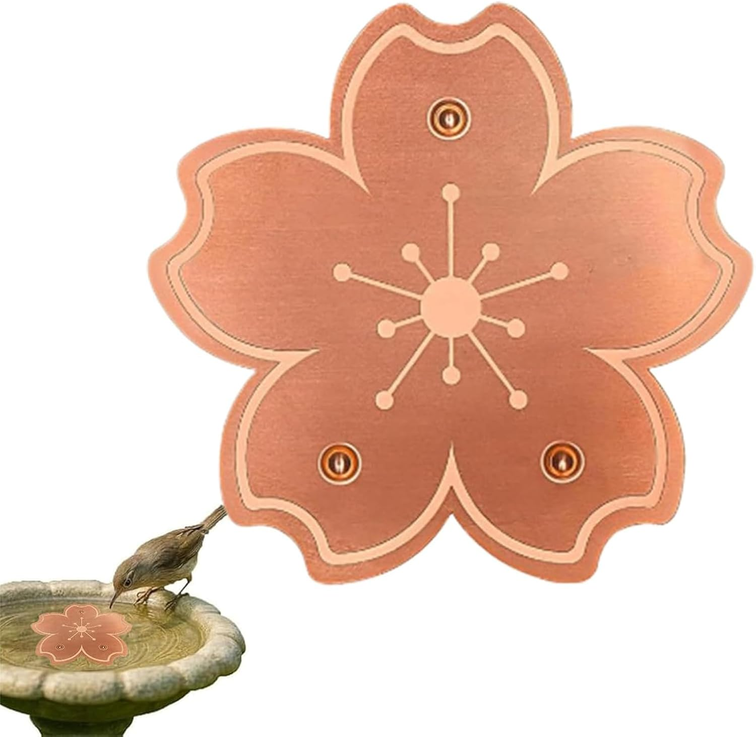 Flower Pattern Copper Bird Bath Disk, 3-Point Support Physical Cleaner for Outdoor Bath Bowls, Purifies Water Safely & Reduces Cleaning Frequency All-Season image number 3
