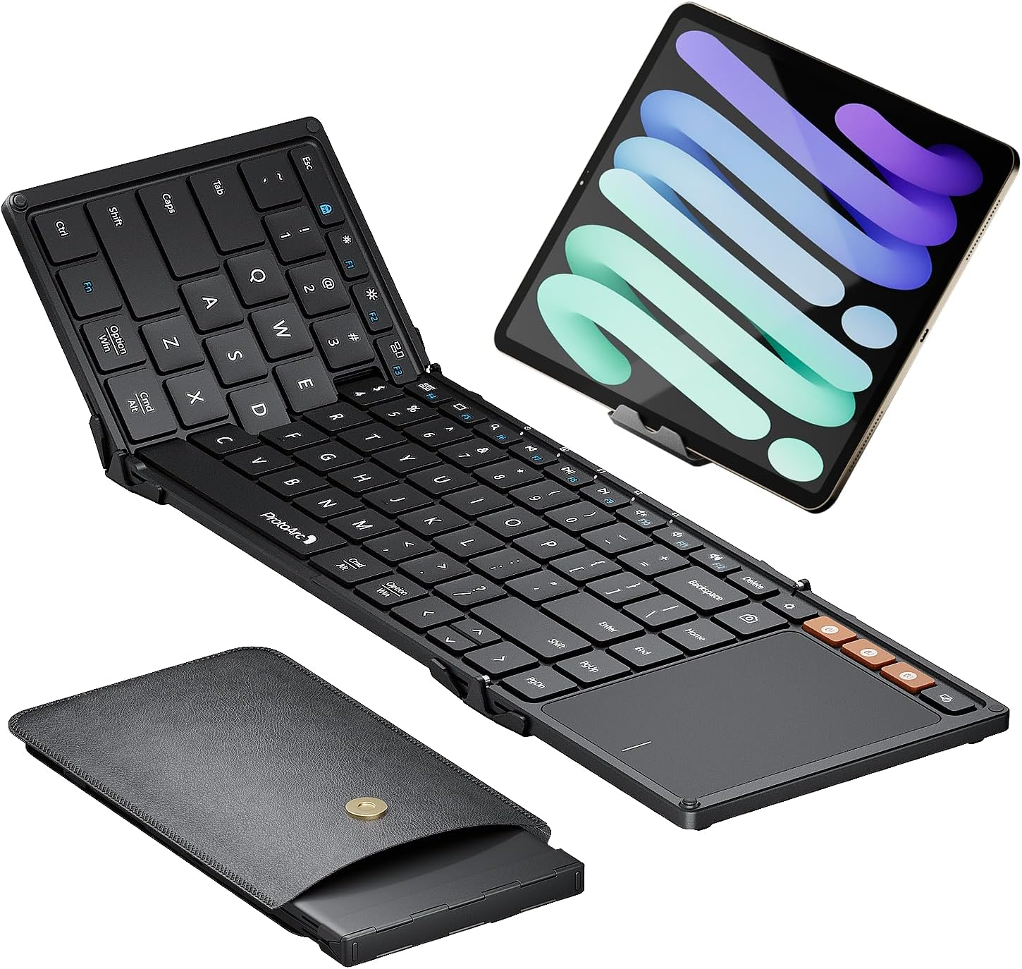 Protoarc Foldable Keyboard with Touchpad, XK01 TP Folding Portable Keyboard, Full Size Keys, Large Trackpad Bluetooth Travel Keyboards for Ipad Laptop PC Tablets -Black image number 5