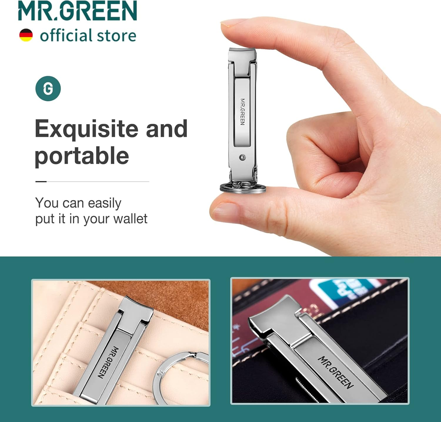 MR.GREEN Collapsible Nail Clippers Small and Thin Portable Travel Nail Scissors Cutter Stainless Steel Manicure Tools with Nail Files (Eco-Packaging)