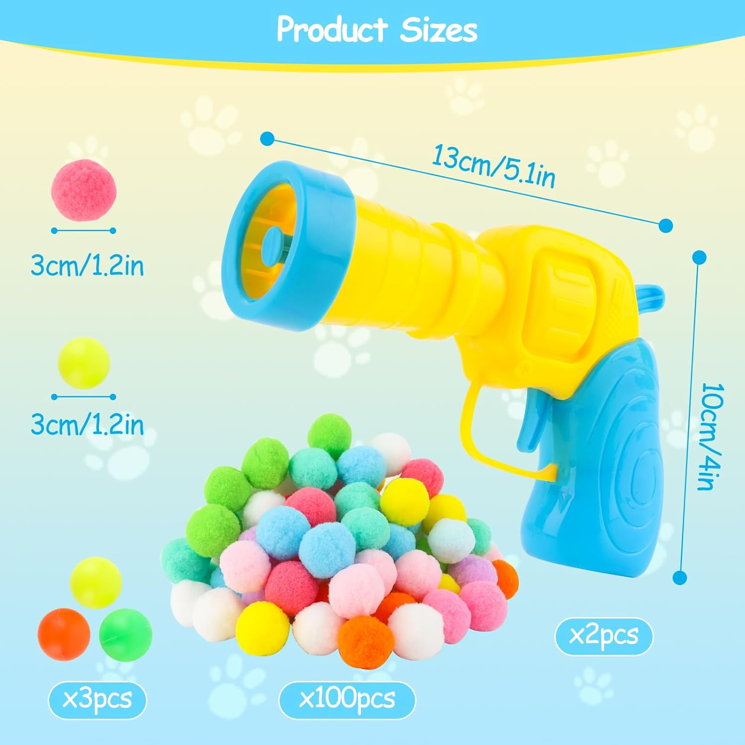 MXTIMWAN Cat Toy Cat Pompom Ball, Pack of 103 Cat Toy Balls with Cat Toy Launcher, Interactive Cat Toy Ball, Cat Felt Balls Toy for Indoor Pets Cats Dogs image number 1