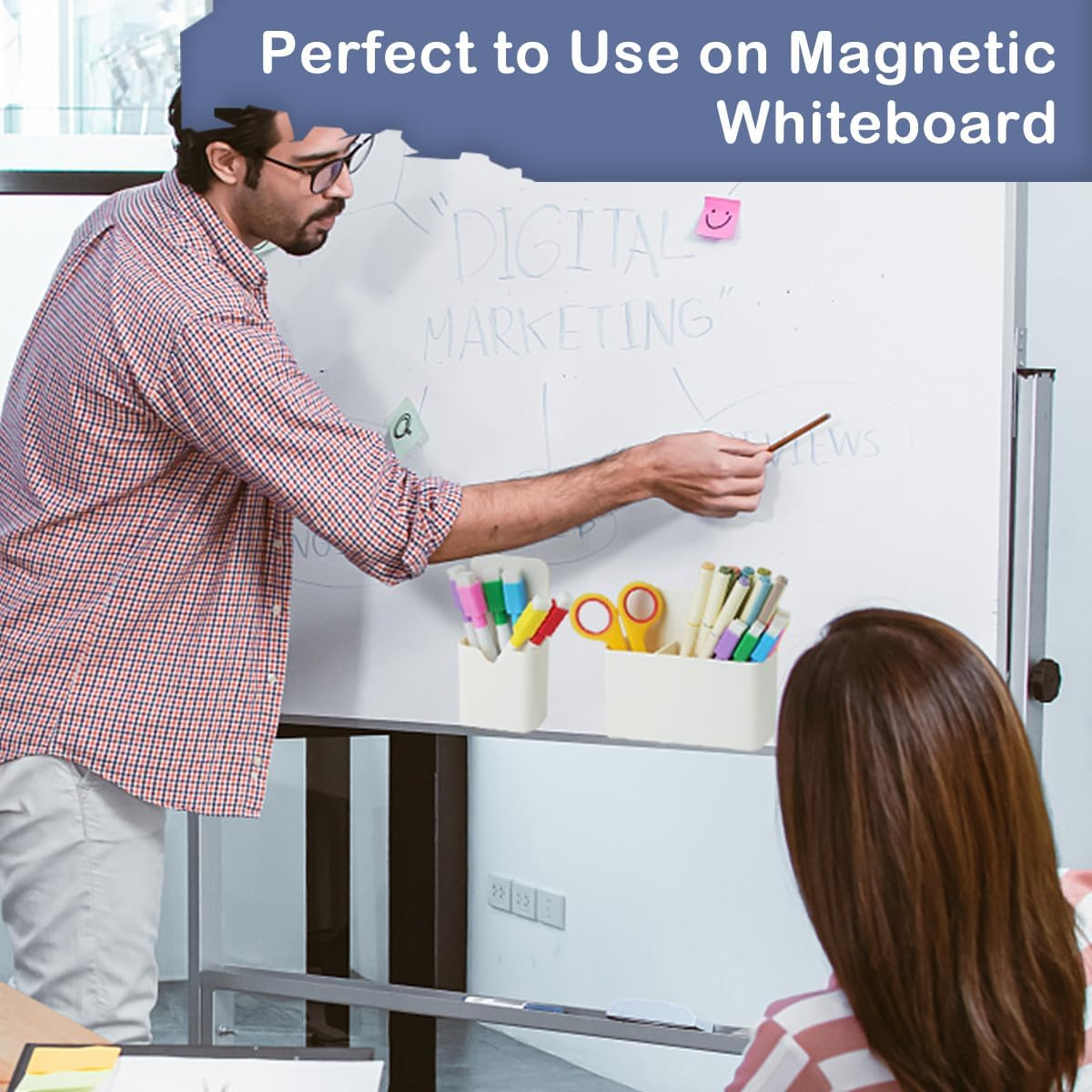 3Pcs Magnetic Pen Marker Holders, FHDUSRYO Dry Erase Marker Magnetic Cup Holder Organizer with Removable Block, Home Office Supplies for Whiteboard Refrigerator Locker image number 5