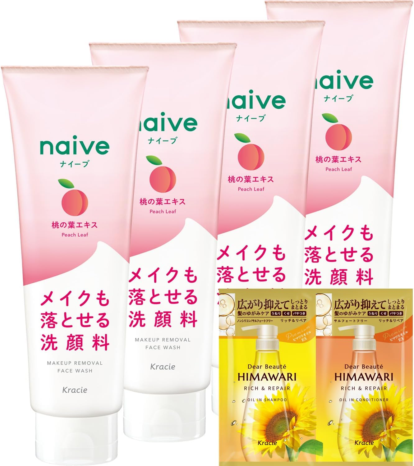 Naive Makeup Remover Facial Cleansing Foam [Peach Leaf Extract Blended] 7.1 Oz (200 G) X 4 Pieces Set with Bonus | Moisturizing, Cleansing, No Need for Face Wash image number 2