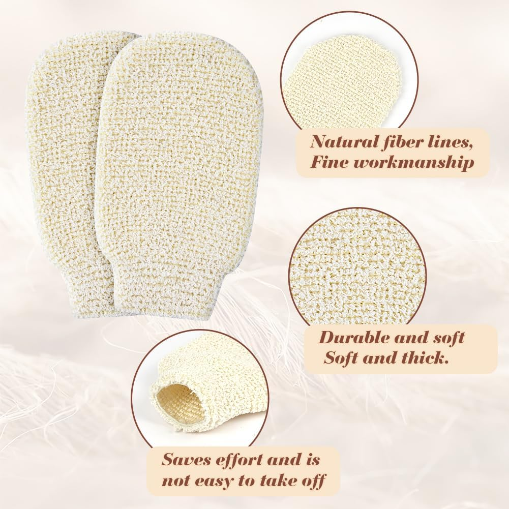 LOPHE Sisal Shower Glove, Set of 2 Exfoliating Gloves, Body Sisal Exfoliating Gloves, Shower Scrubbing Gloves, Washable for Men, Women, Children, Spa, Massage, White image number 6