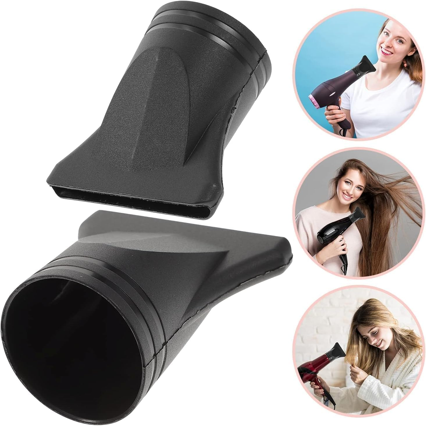 2Pcs Black Blow Dryer Attachment Not Universal Professional Hair Dryer Attachment Dryer Nozzle Replacement Narrow Concentrator Blow Flat for Diameter 4.3Cm to 4.5Cm Diffusers Hair Dryers Accessories image number 4