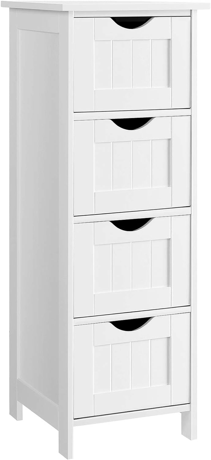 Songmics Bathroom Storage Cupboard Storage Cabinet Standing Wooden with 4 Drawers 30 X 30 X 82 Cm (W X D X H) White LHC40W image number 2