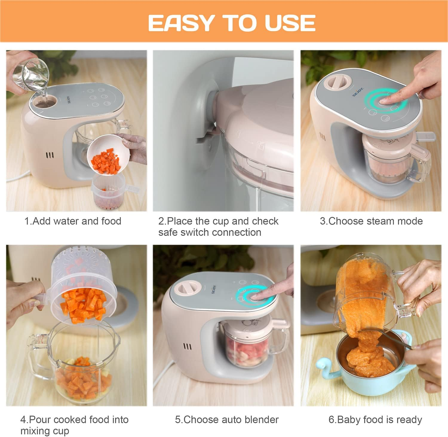 Baby Food Maker Baby Food Processor Blender Grinder Steamer Cooks Blends Healthy Homemade Baby Food in Minutes Touch Screen Control image number 6