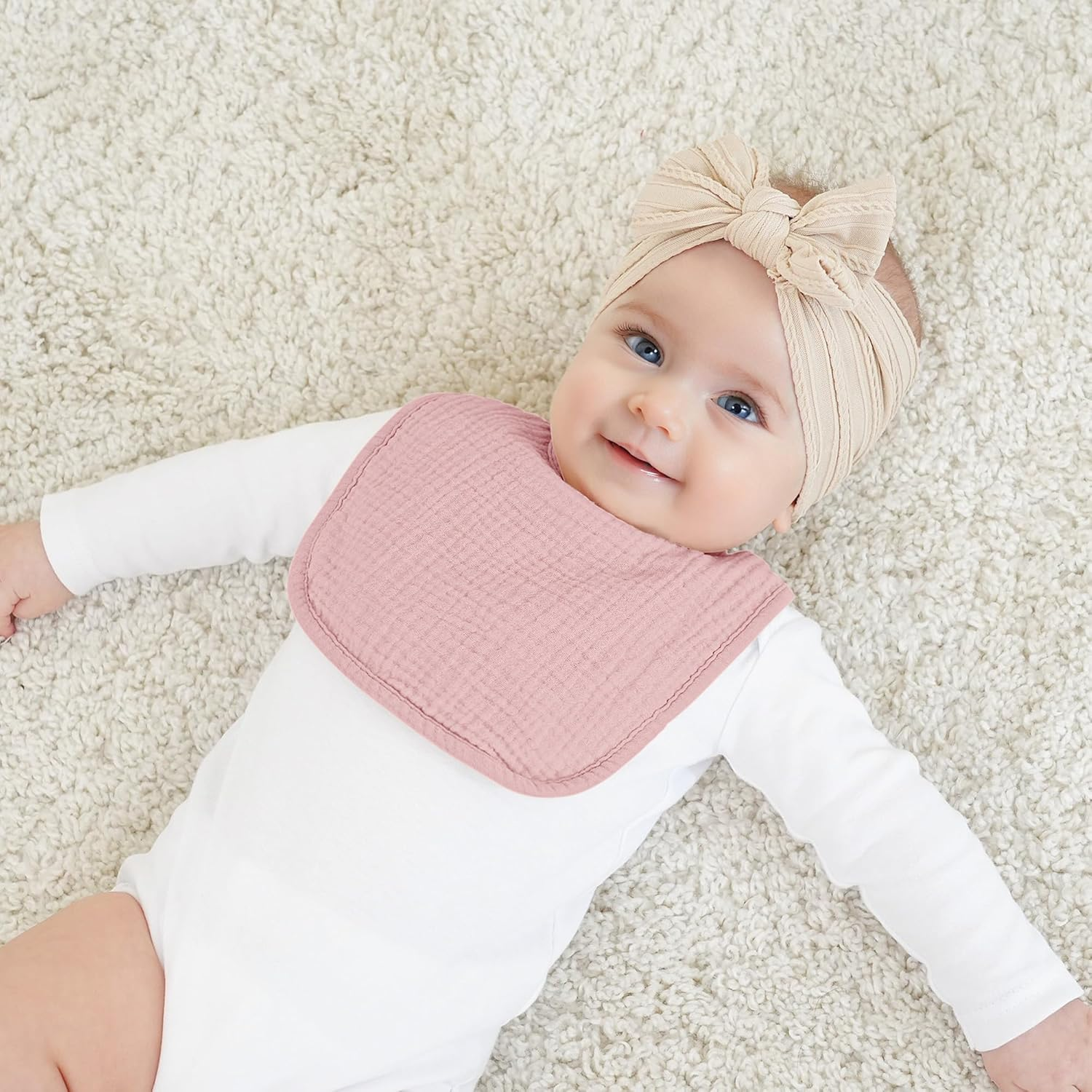 Bearmoss Muslin Baby Drooling Bibs 8 Pack, 100% Cotton Square Adjustable Bandana Bibs for Baby Girls Boys Teething Drool (Summer Berry)