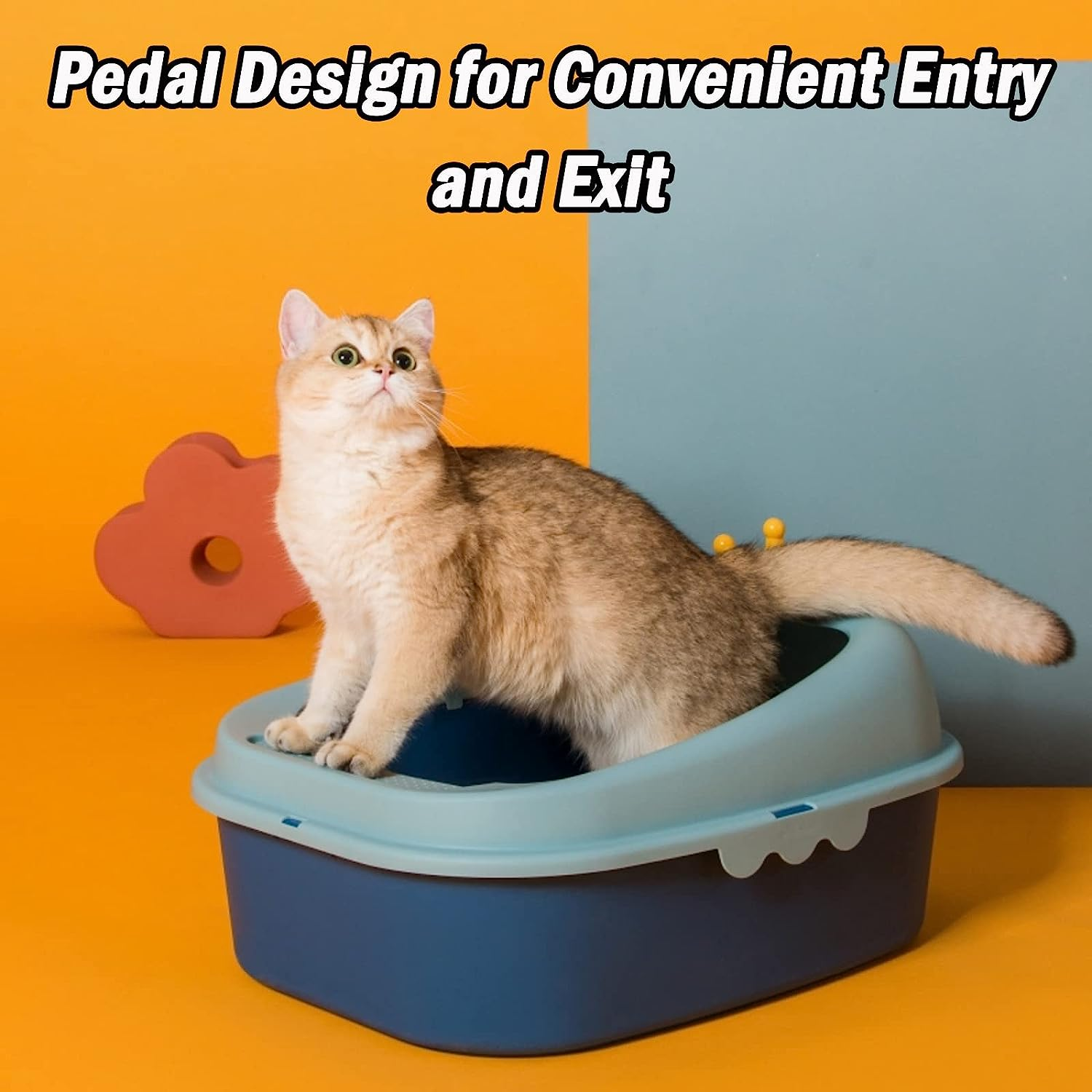 Cat Litter Box with Heightening Anti-Splashing Cat Toilet with Litter Sifting Scoop, Semi-Enclosed Removable Prevent Sand Leakage Deodorizing Cat Pan Easy to Clean and Assemble (Small, Blue) image number 4