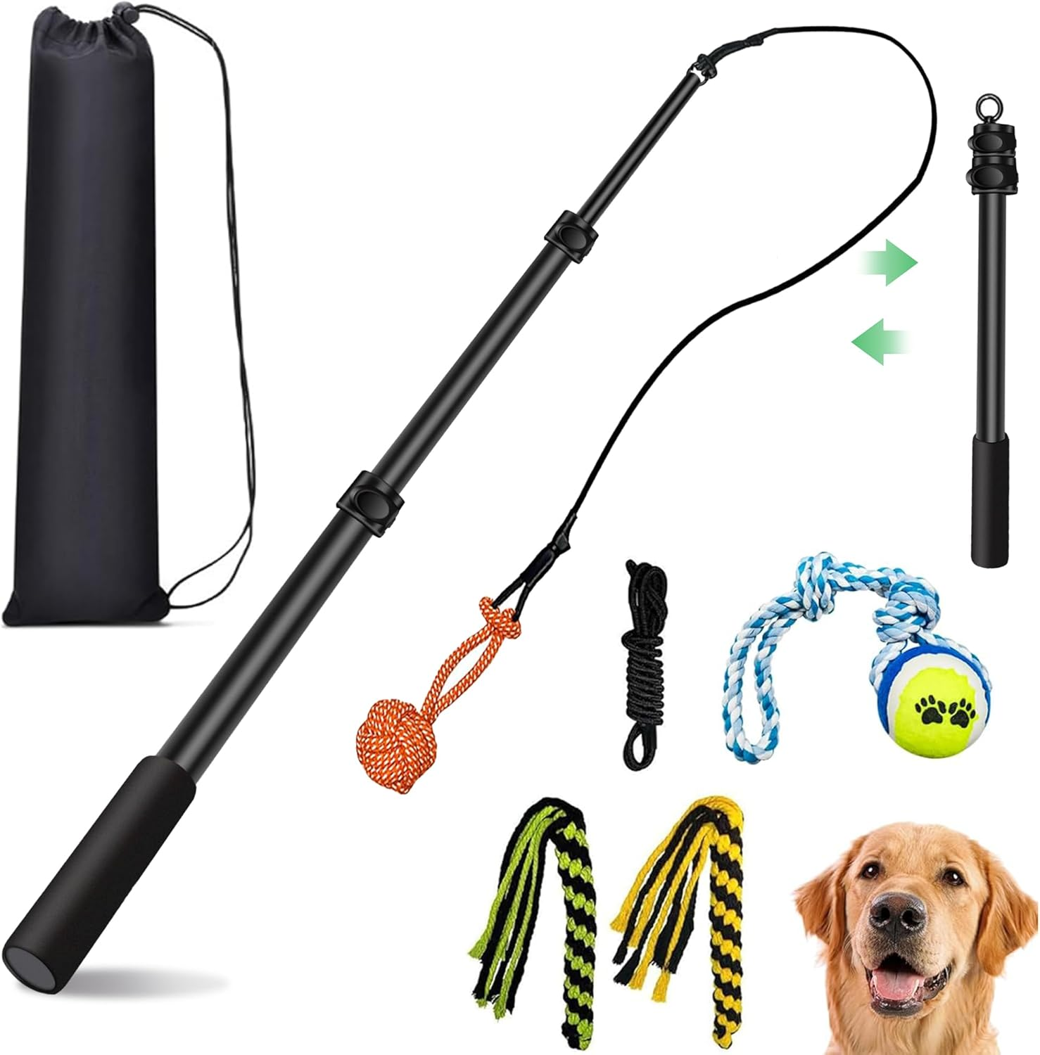 Amacielo Flirt Pole for Dogs, Interactive Toys Tug-Of-War for Dogs, Durable Teaser Wand, Chase Toys with Rope Chewing Sticks, for Outdoor Exercise & Training image number 3