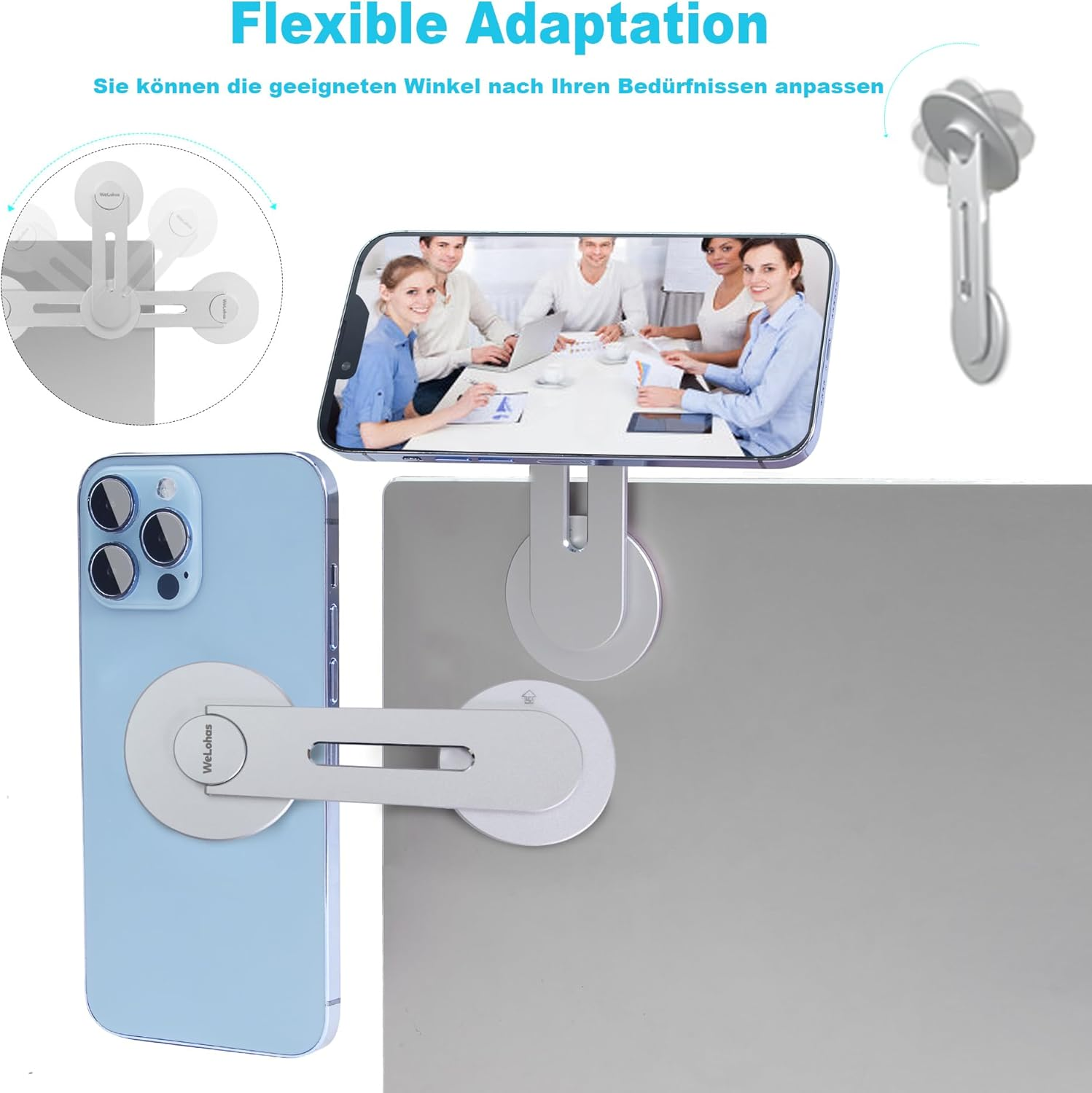 Welohas Magnetic Phone Holder for Laptop,Continuity Camera Mount for Ios 16/Macos 13 Ventura,Suitable for Imac,Desktop Computer,Tesla Model 3/X/Y/S & Iphone 14/13/12,Adjustable Laptop Phone Holder image number 6