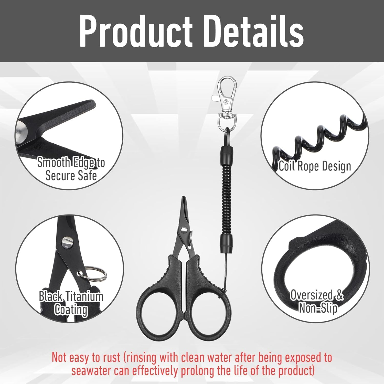Fokmuaex 1Pcs Stainless Steel Fishing Scissors &ndash; Black Titanium Coated Braided Line Cutter with Hook & Retractable Lanyard image number 4