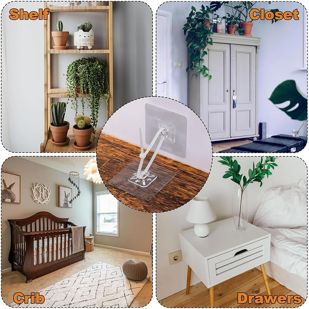 25 Pcs Furniture Anchors No Drill for Baby Proofing, Furniture Wall Anchor Straps, Self-Adhesive Secure Cabinet Safety Wall Anchors, anti Tip Furniture Safety, Anchors with 25 Pcs Nylon Straps Prevent Falling for Child Safety image number 1