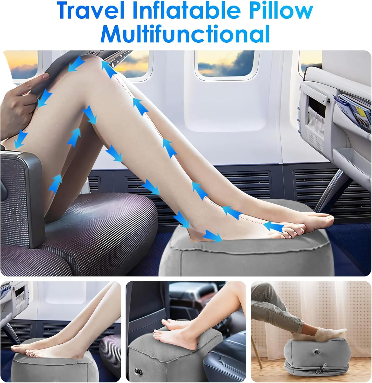 DAWNTREES 2 Pack Inflatable Foot Pillow for Travel, Airplane, Office, and Home - Travel Accessories image number 6