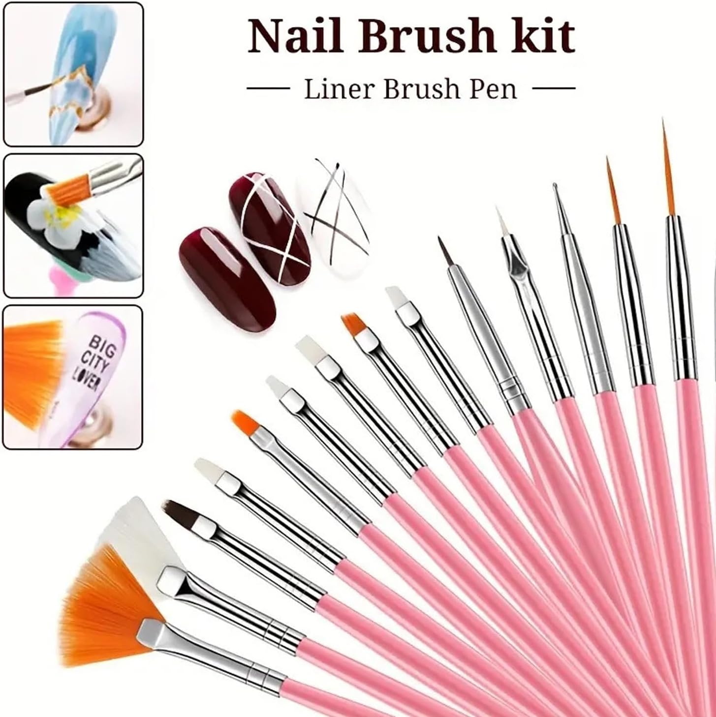 Homtop Nail Art Tools 22-Piece Set, Resin Nail Art Palette, 2-Way Acrylic Silicone Engraving Pen Dotting Pen Tools Nail Art Kit for Nail Art DIY Home Salon Makeup Display Board, Pink image number 6