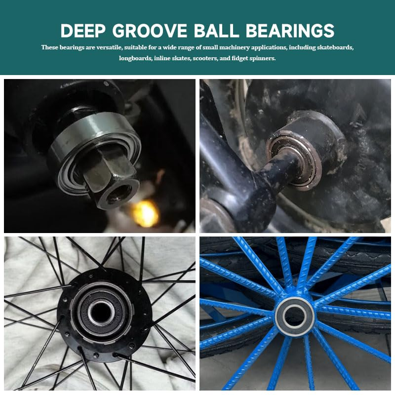 2Pcs 6000-2RS Deep Groove Ball Bearings, Double Sealed Chrome Steel Bearings, Compatible with Skateboards, Longboards, Inline Skates, Scooters, Fidget Spinners and Small Machinery