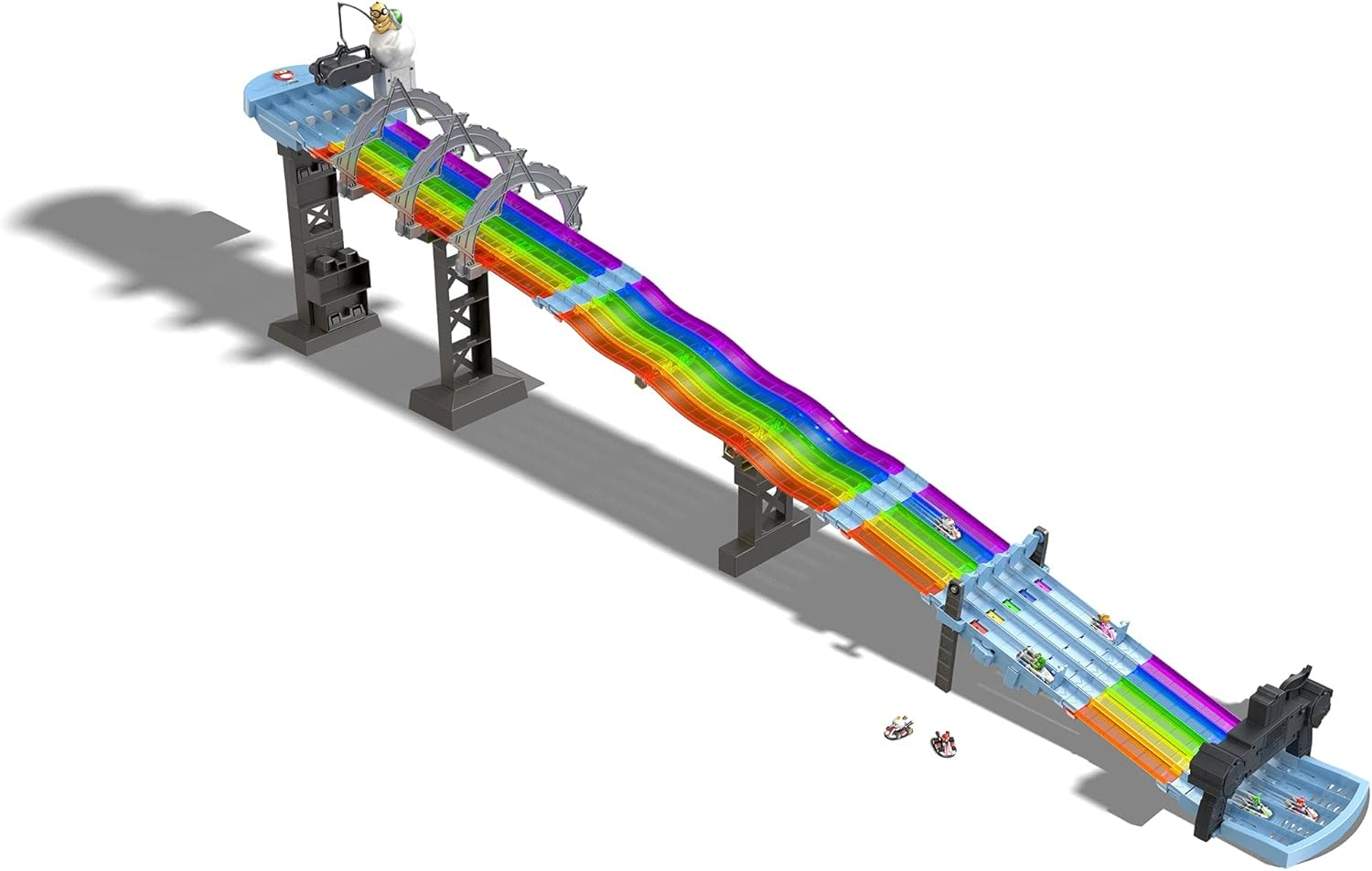 Hot Wheels Mario Kart Rainbow Road Raceway 8-Foot Track Set with Lights & Sounds & 2 1:64 Scale Vehicles, Race with 5-Track Colorful Course with 2 Configurations, Toy for Kids Ages 4 Years Old & Up image number 1