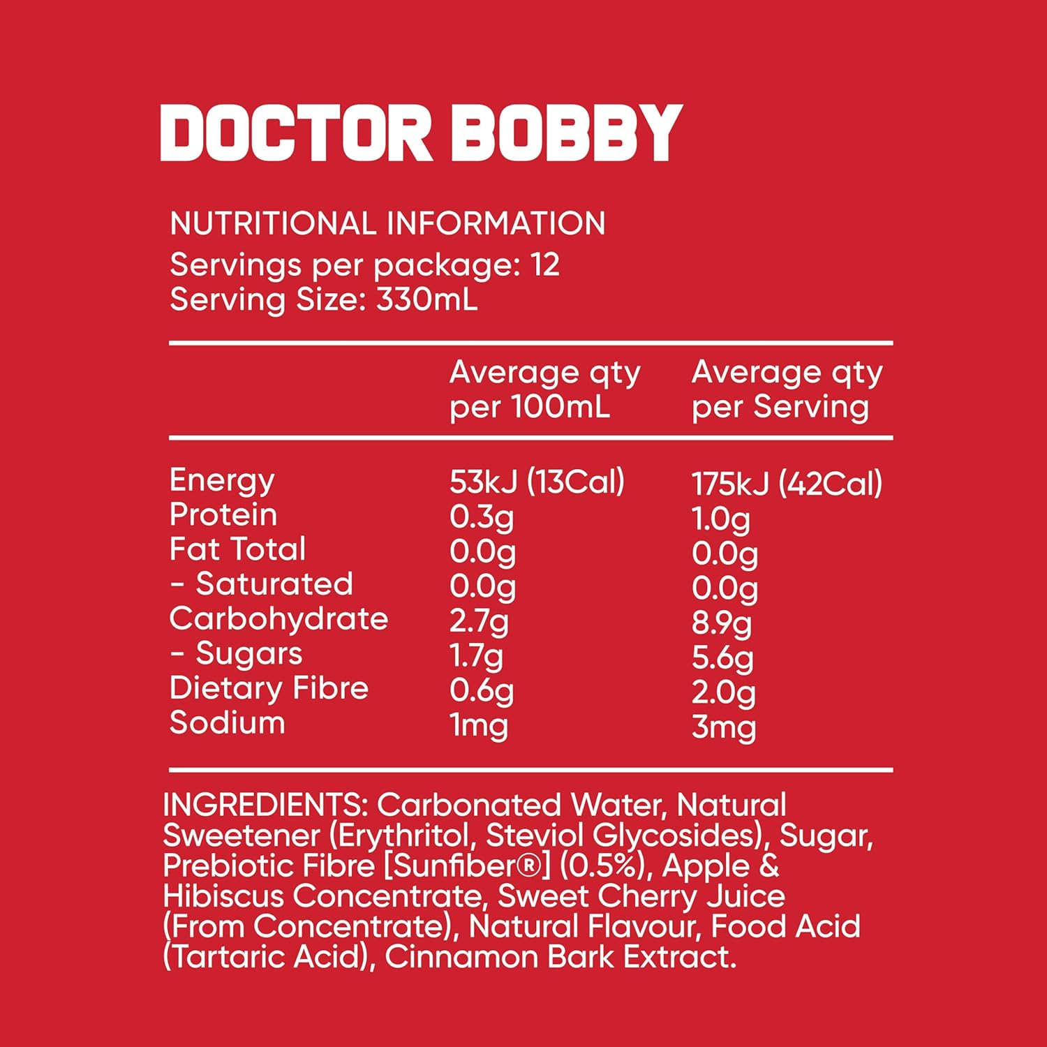 Bobby Doctor Bobby Flavoured Prebiotic Soft Drink 12 Pack of 330 Ml