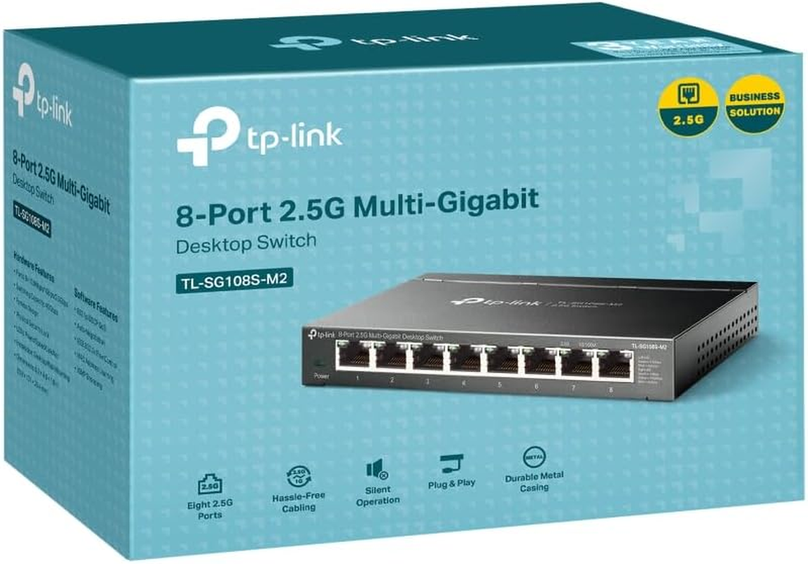 Tp-Link 8-Port 2.5G Multi-Gigabit Desktop Switch, All 2.5G Ports, Super-Fast Connections, Qos, Fanless, Suitable for Nas/Server/Ap/Nvr/4K Video/Computer, Plug & Play, Metal Casing (TL-SG108S-M2) image number 1