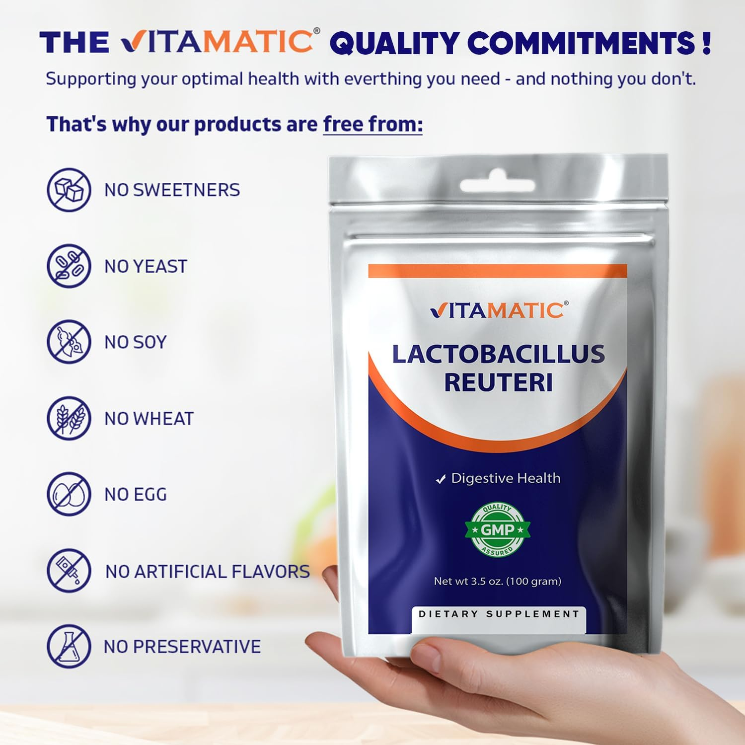Vitamatic Lactobacillus Reuteri Probiotic Powder - Digestive Health Support - 100 Gram (3.5 OZ) - 100 Servings image number 2