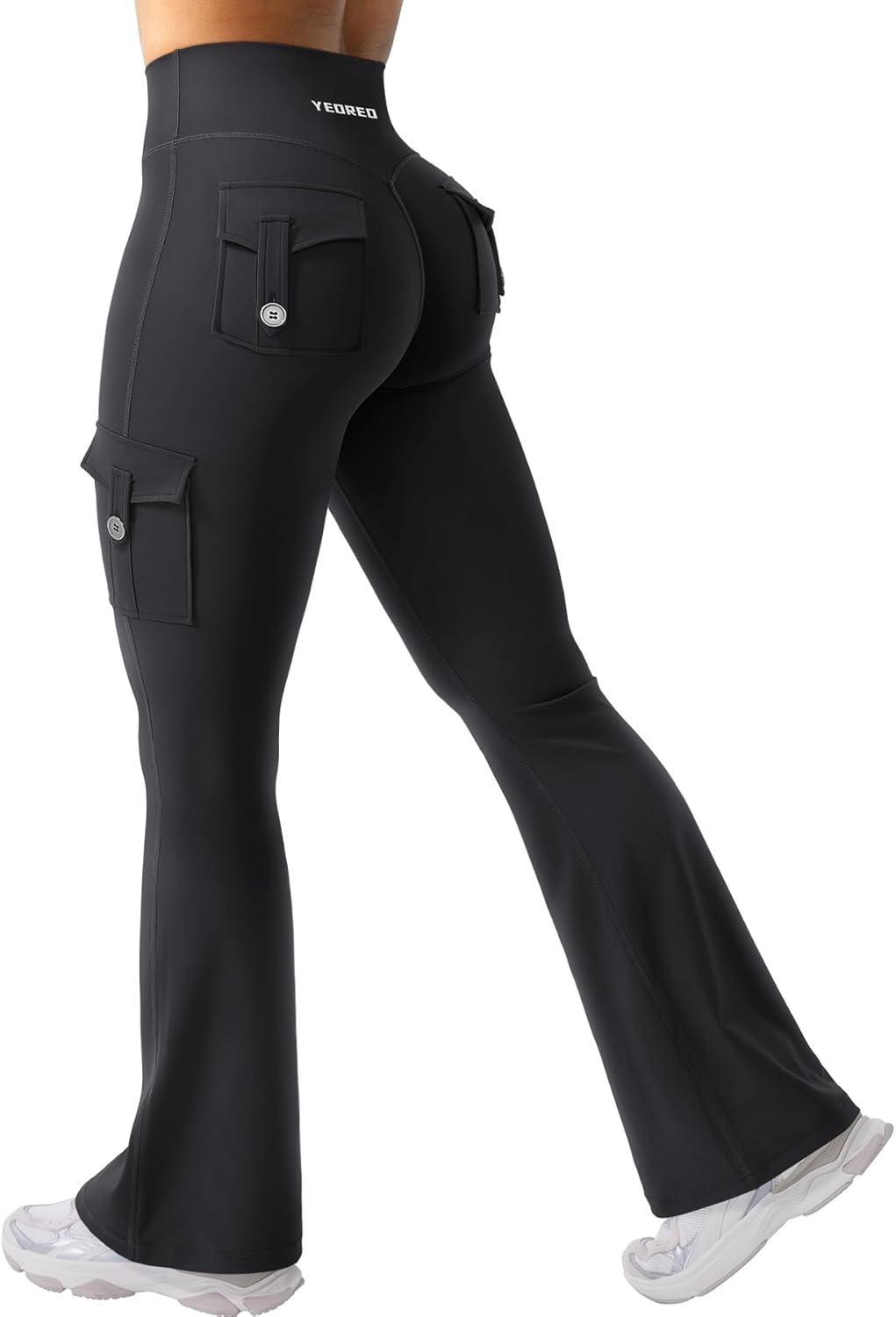 YEOREO Coreflex Women Workout Flare Leggings with Pockets Hidden Scrunch High Waisted Cargo Gym Yoga No Front Seam Leggings image number 3