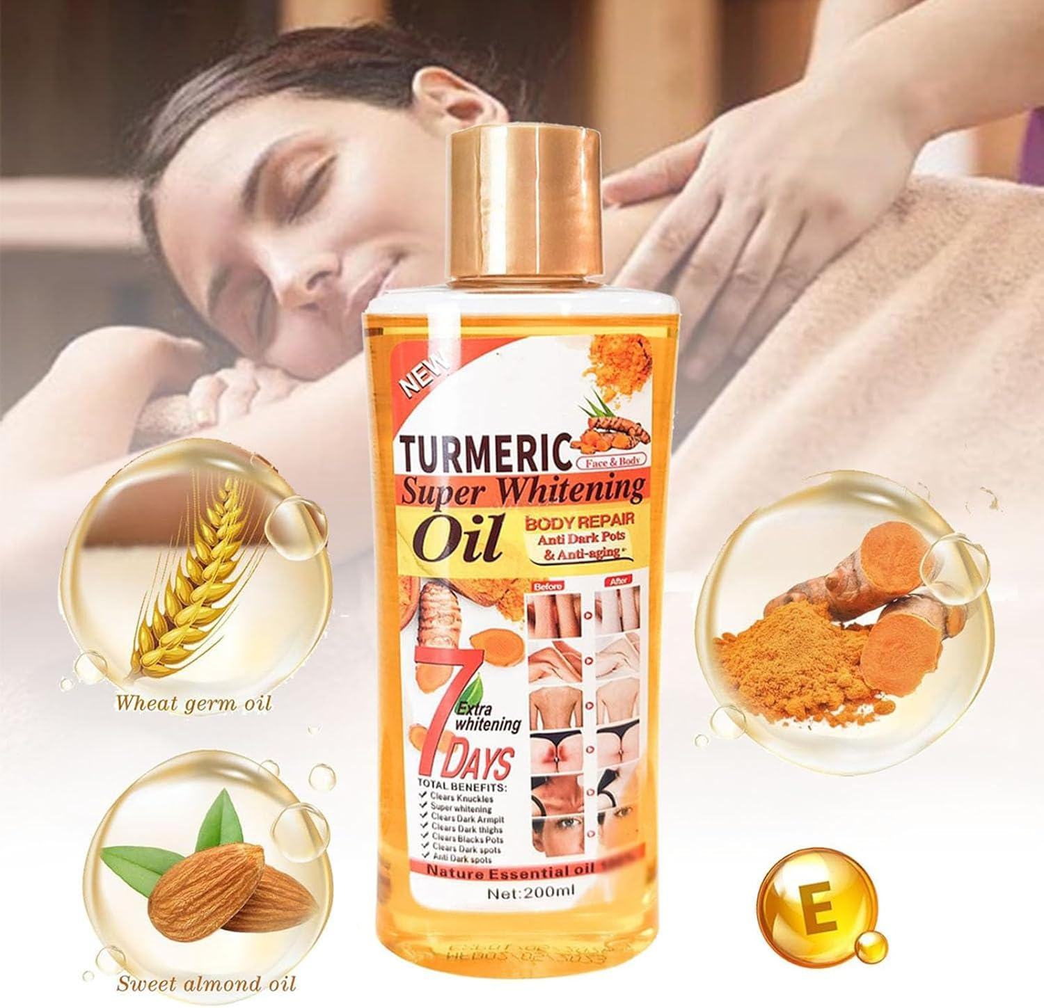 Soft 7 Oil, Soft 7 Turmeric Oil, Soft 7 Oil Body, Soft 7 Turmeric Body Oil, Soft 7 Turmeric Honey Oil, Turmeric Oil for Skin, Veetgold Body Oil, Veetgold Turmeric Super Whitening Body Oil (1Pc) image number 2