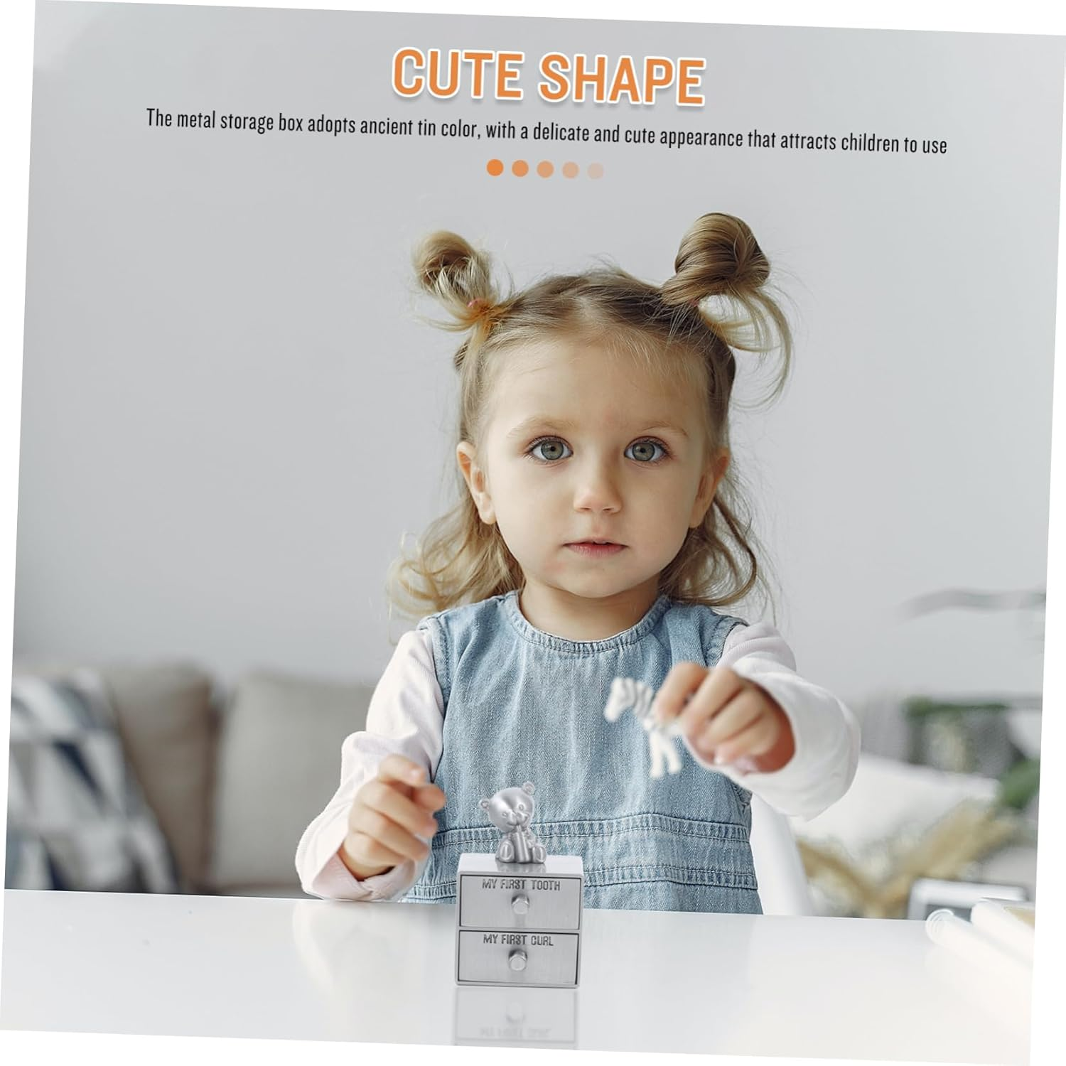 Metal Baby First Tooth and Curl Keepsake Box Storage Container for Infant Deciduous Teeth and Hair Organizer, Vintage Tin Color, Small Trinket Box for Newborn Memory Preservation image number 5