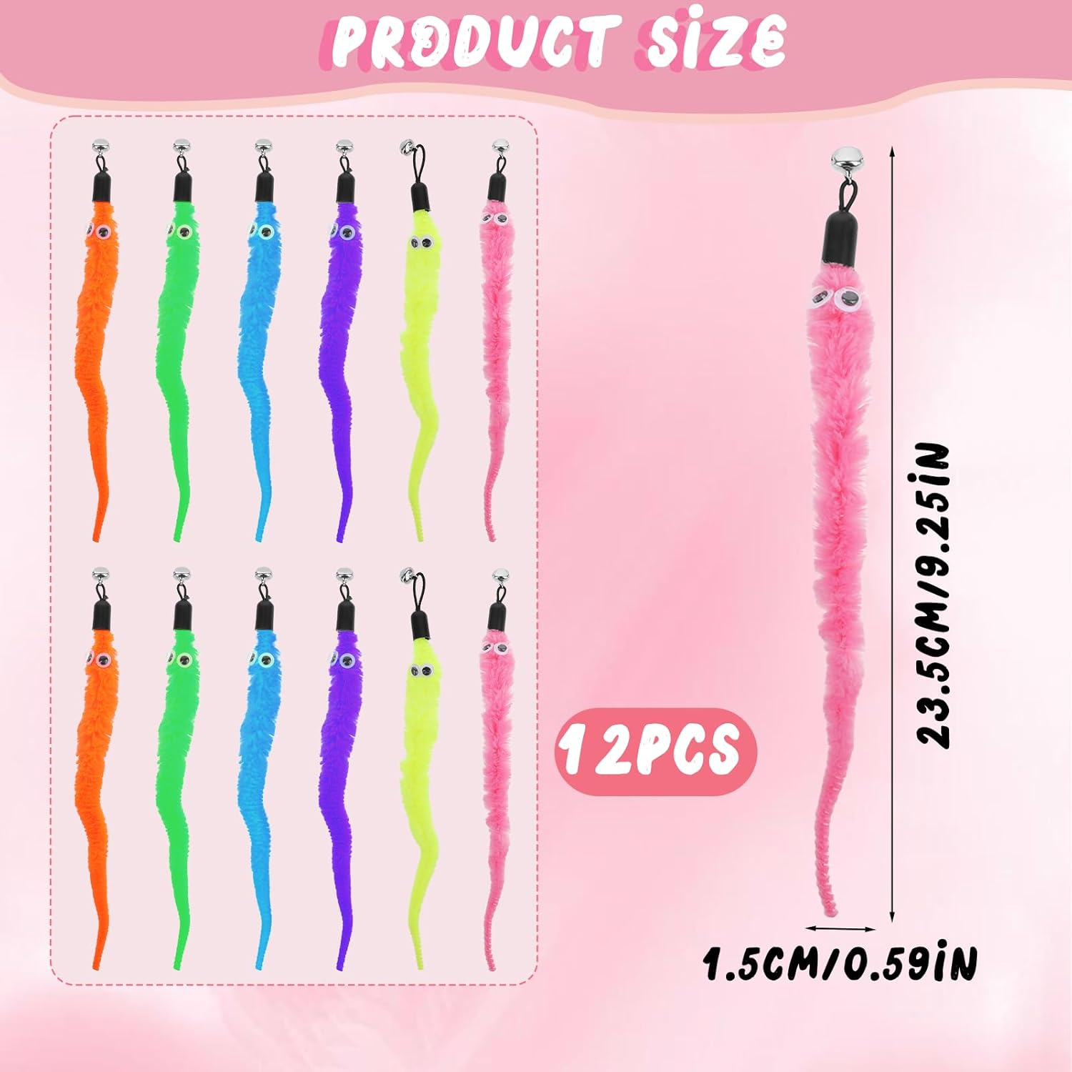 Vin Beauty Cat Wand Attachments 12 Pcs Cat Worm Toy Refills for Cats, All Breed Sizes, Indoor Use