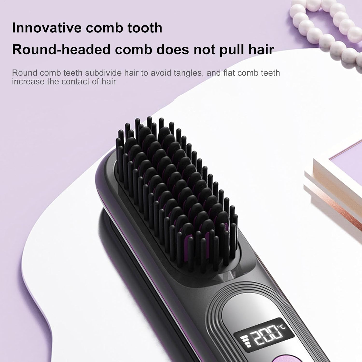 Hair Straightener Brush, Ionic Straightener Comb, Electric Heated Hot Hair Comb, Portable, Wireless, 23.5C/9.25Inches, for Travel, Home image number 6