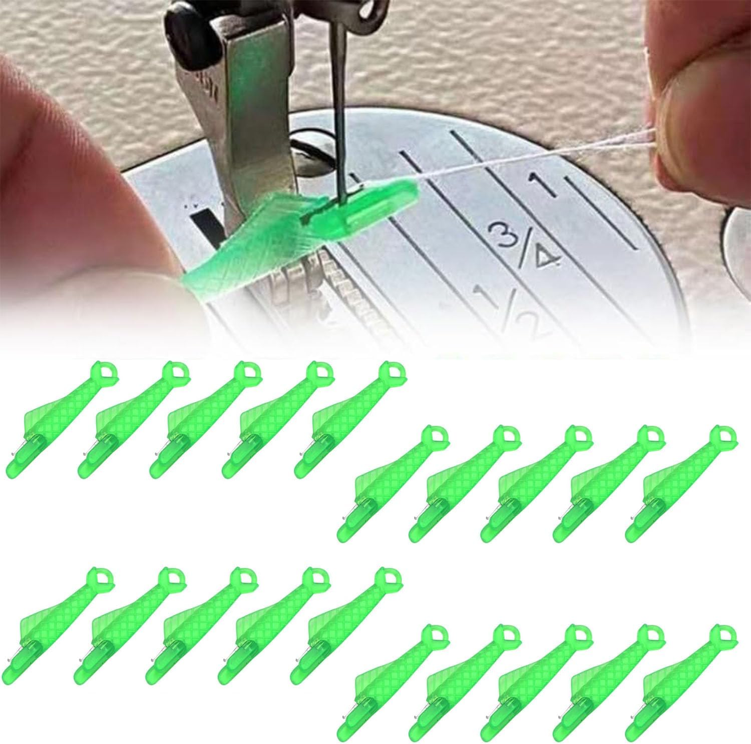 20Pcs Mini Fish Mouth Sewing Machine Needle Threaders, Automatic Sewing Needle Threader, Simple Needle Threader Tool,Quick Sewing Machine Cycle Simple Needle Threader Tool (Green)