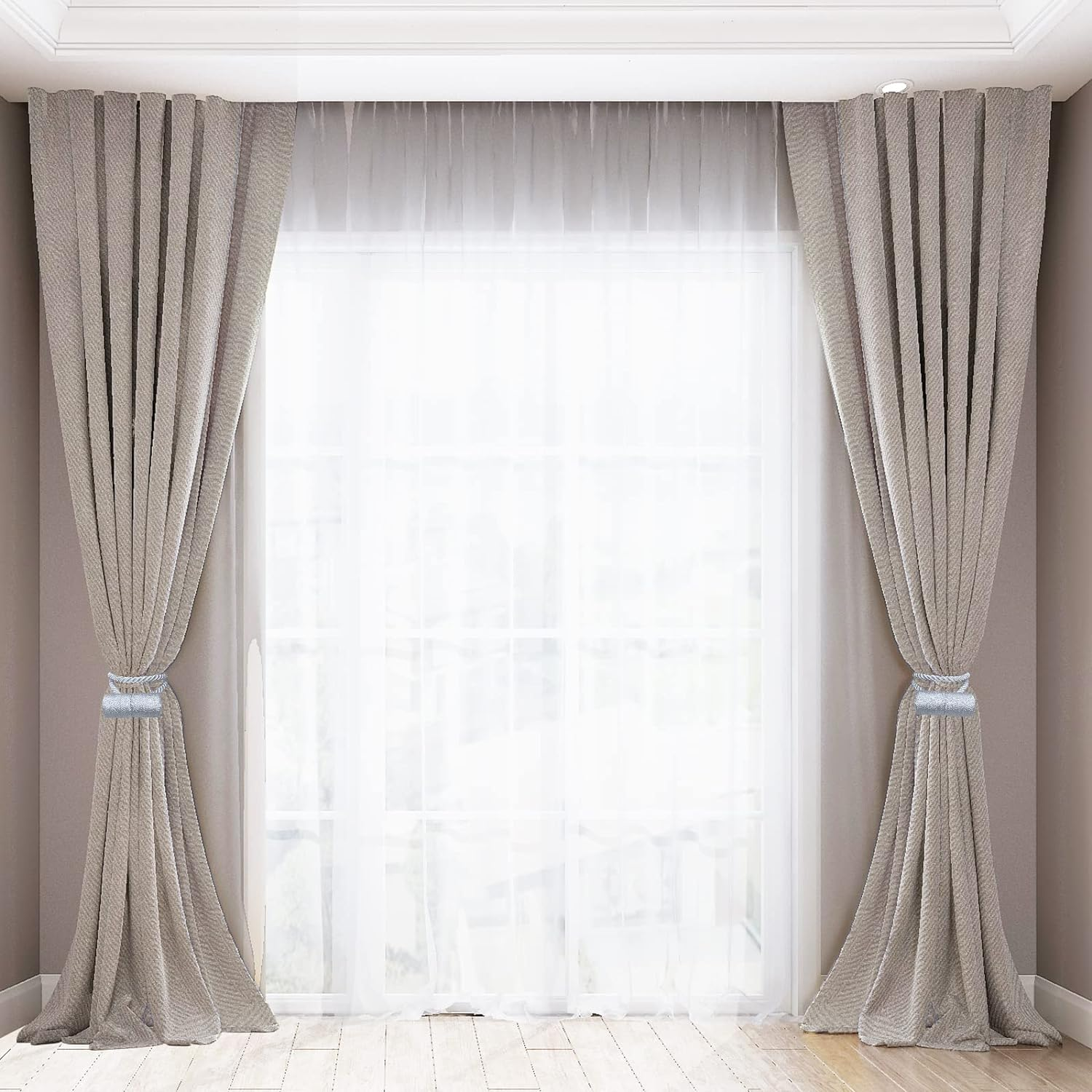 18 Inch Strong Magnetic Curtain Tiebacks, Curtain Holdbacks Modern Upgrade Strong 2021 New Twisted Style Decorative Drapery Rope ​Tie Backs(4 Pack Silver Grey) - 4, Beige image number 6