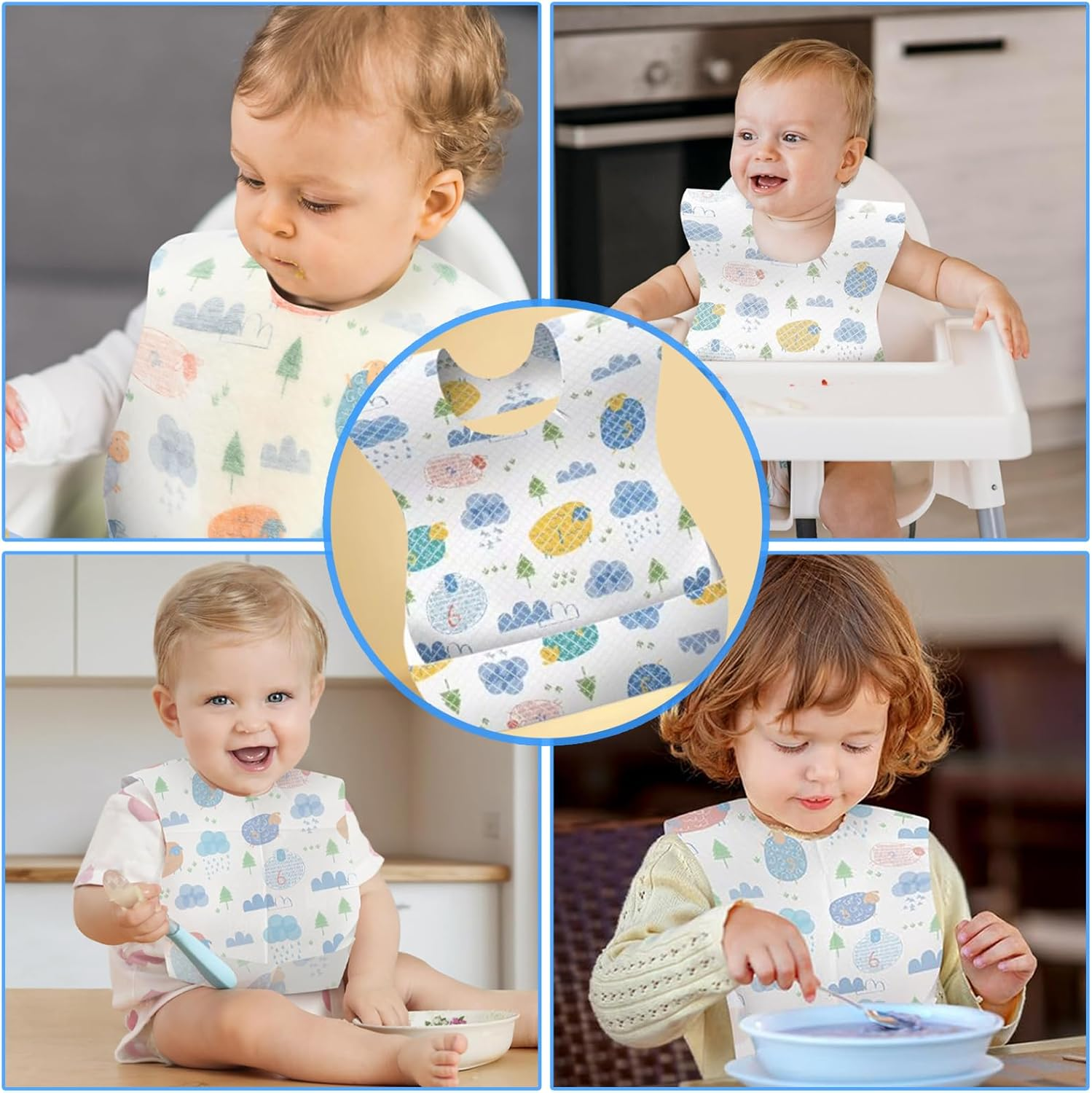 30 Pcs Bibs Individually Wrapped for Toddlers, Leak-Proof,Feeding Essentials,Soft Absorbent for Messy Mealtimes, Cute Graffiti Sheep Design image number 3