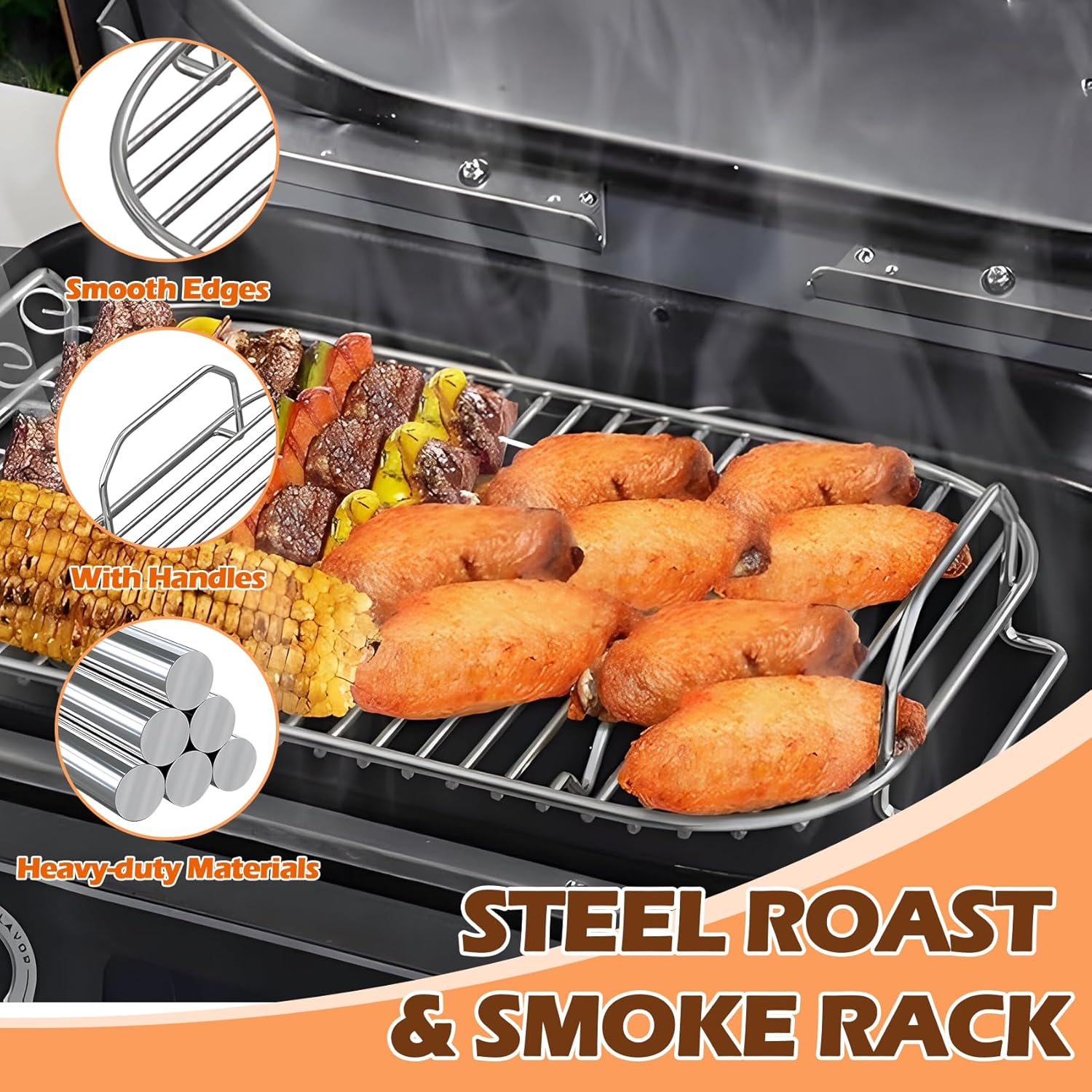 Woodfire Rib Rack & Roast Rack for Ninja Woodfire XL Grill OG800/900 Series Accessories, XSKRACKXL Rib Rack & XSKRSTRKXL Smoke Rack for Ninja OG951 OG850 Pro Connect XL Outdoor Grill Smoker image number 6