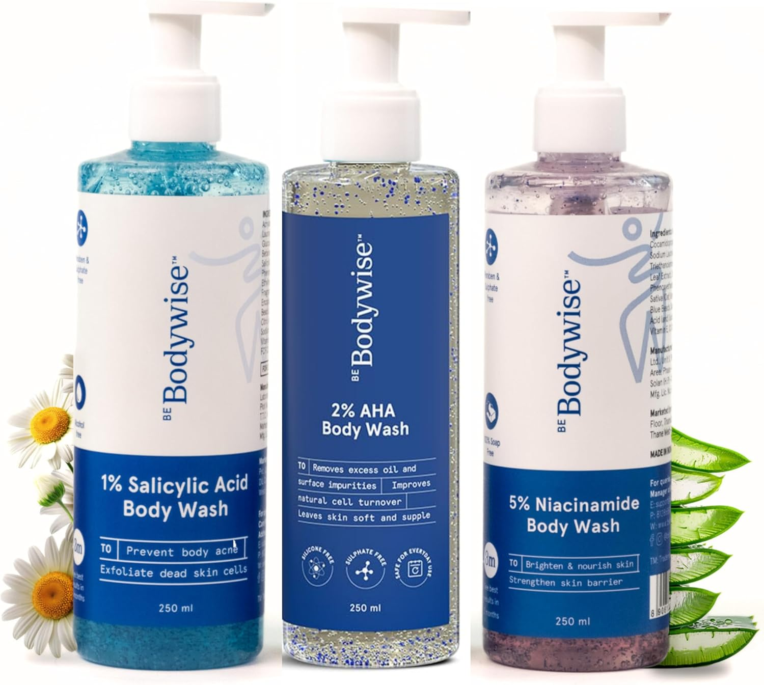 Be Bodywise Body Wash Kit for Women | Includes 1% Salicylic Acid Body Wash, 5% Niacinamide Body Wash & 2% AHA Body Wash | 750Ml image number 4