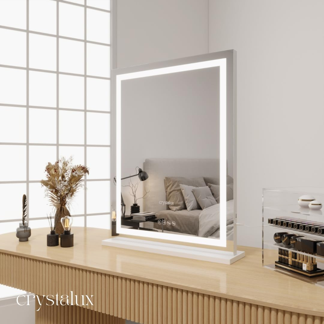 CRYSTALUX Vanity Mirror, Large Makeup Mirror with LED Lights, 3 Modes Lighted Mirror, Hollywood Mirrors, Tabletop or Wall Mounted, Dressing Mirror, Silver, 800 X 600 Mm Vertical image number 2