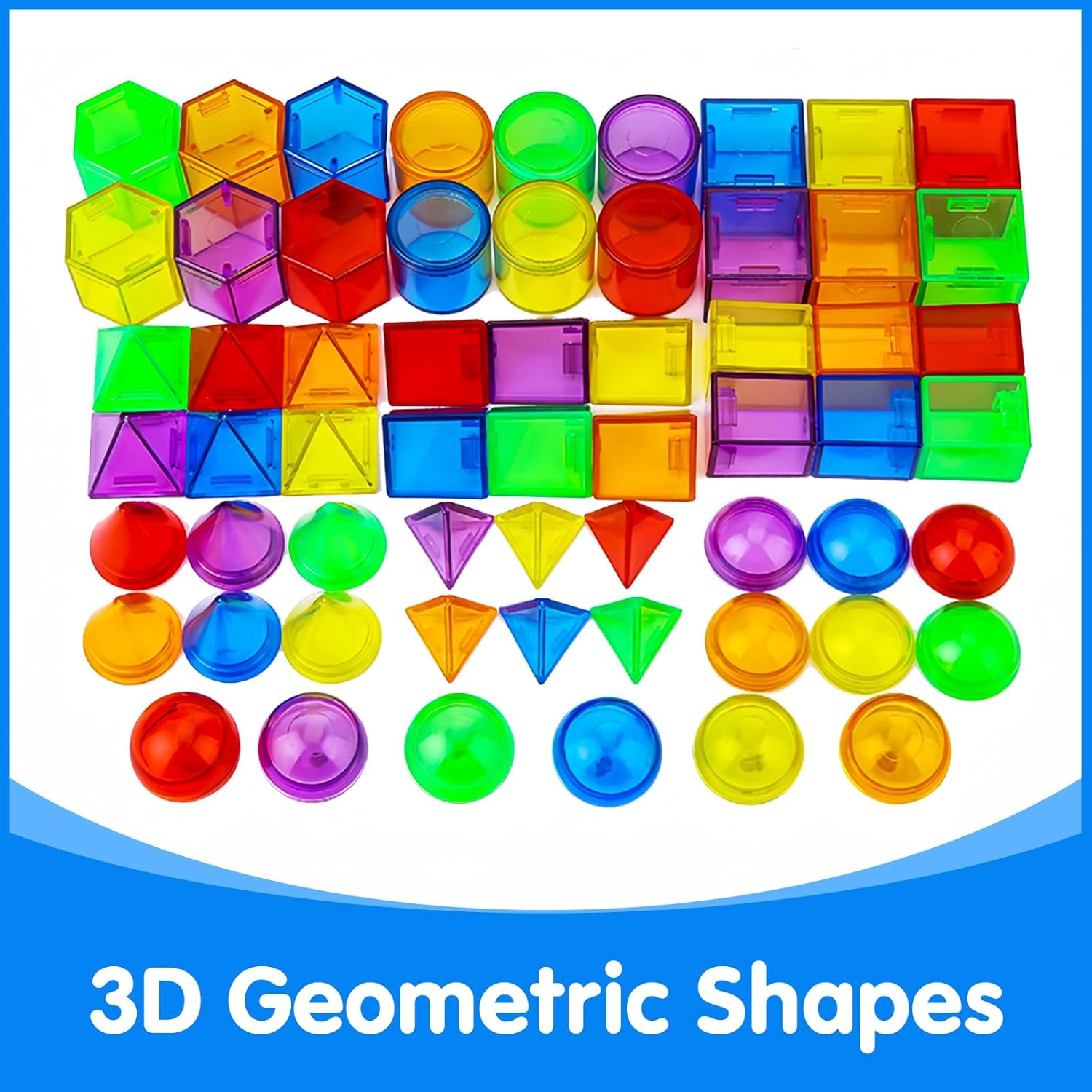 Odoorgames Translucent 3D Geometric Shapes - Mini Jar Set of 60 - Light Table Manipulatives - Translucent Toys for Light Table image number 1
