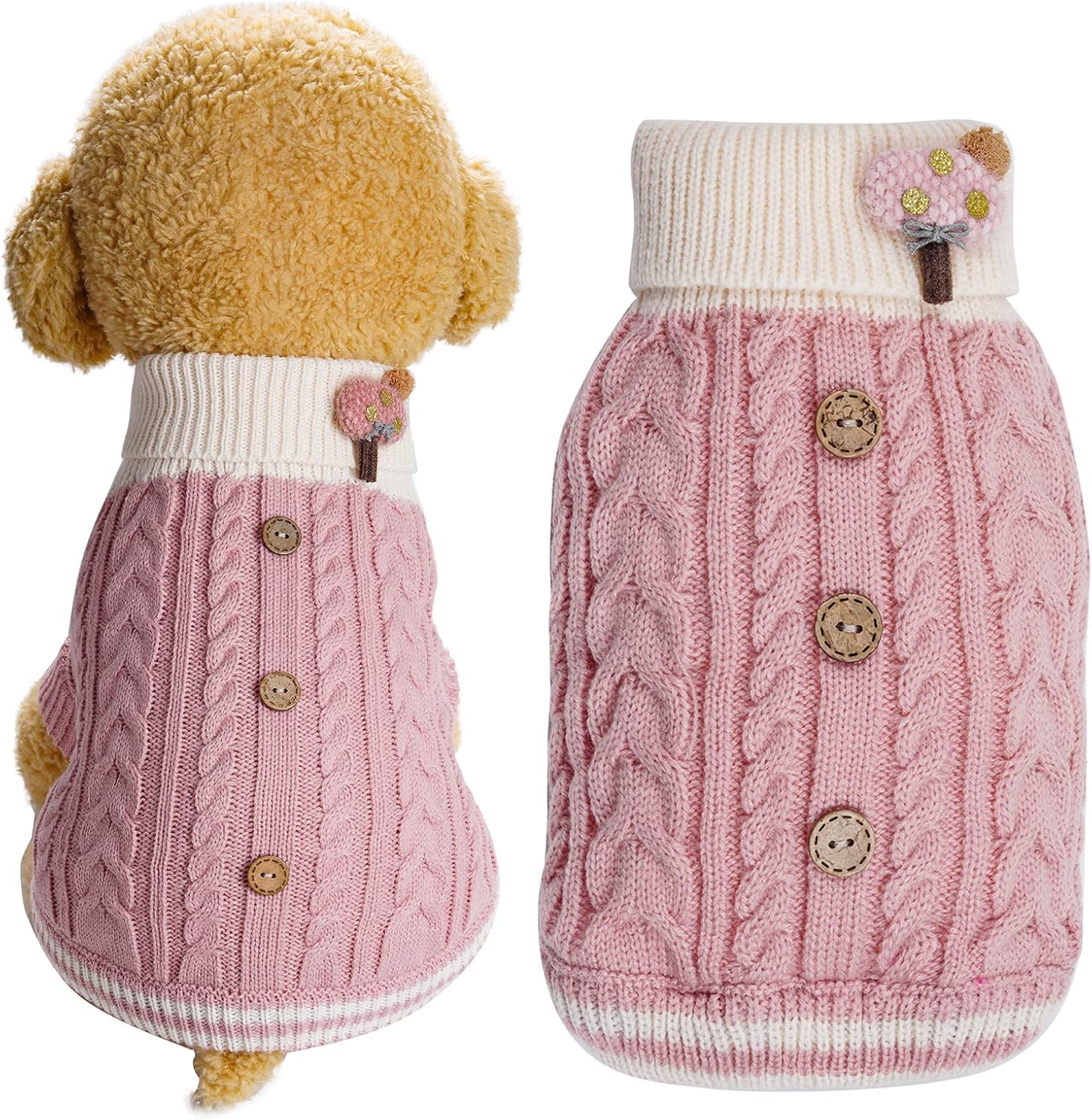 Topbuti Dog Sweater Turtleneck Knitwear Doggie Pullover Sweater Doggy Winter Coat Warm Pet Clothes Puppy Holiday Clothing Buttons Knitted Outfits for Small Cats Dogs Cold Weather (Small) image number 5