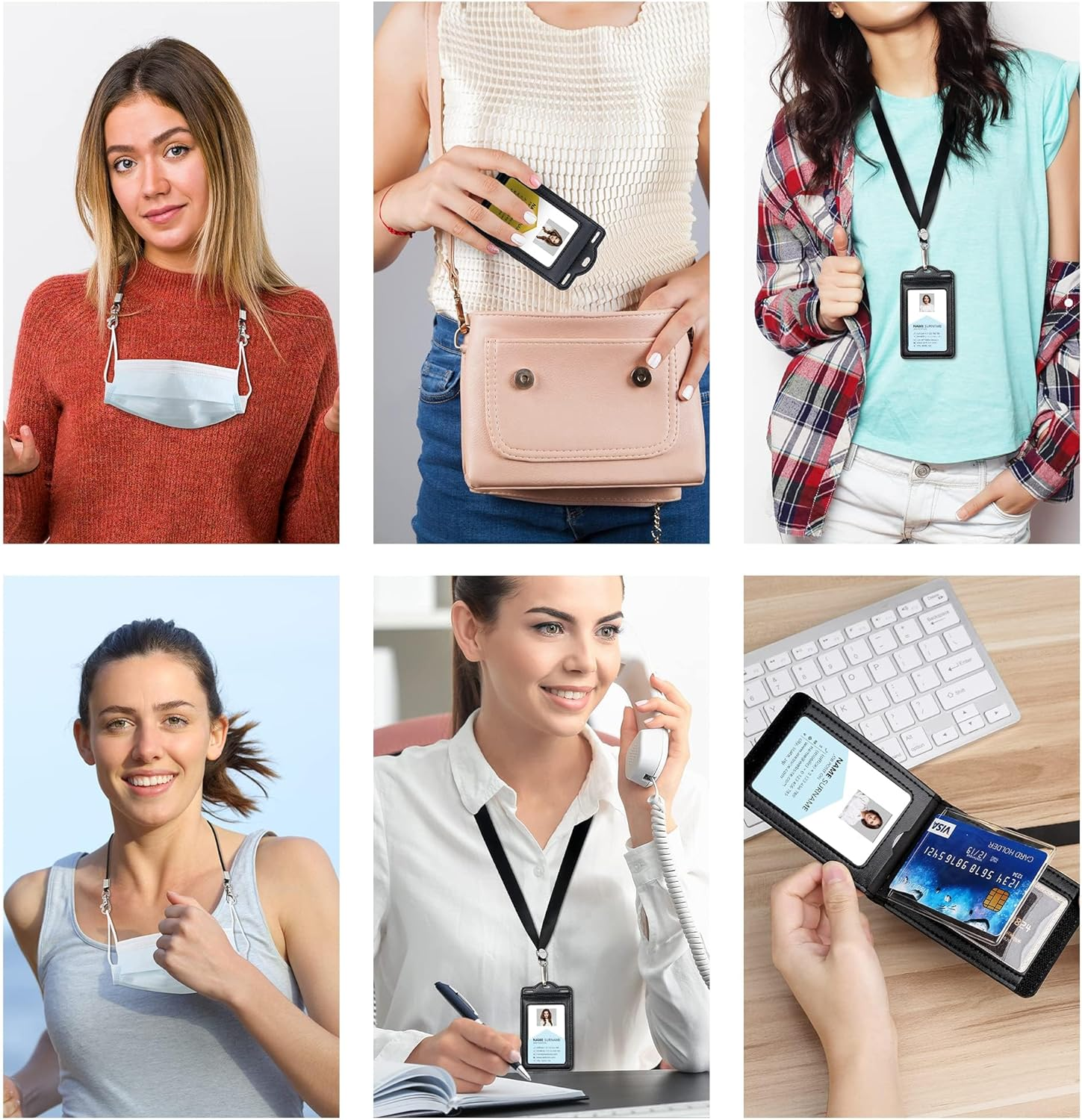 Kvadouly Badge Holder with 2 Lanyards &ndash; Holds 1 to 6 Cards, Trifold Heavy Duty Leather ID Card Holder for Nurses, Teachers, Medical, School, and Law Enforcement