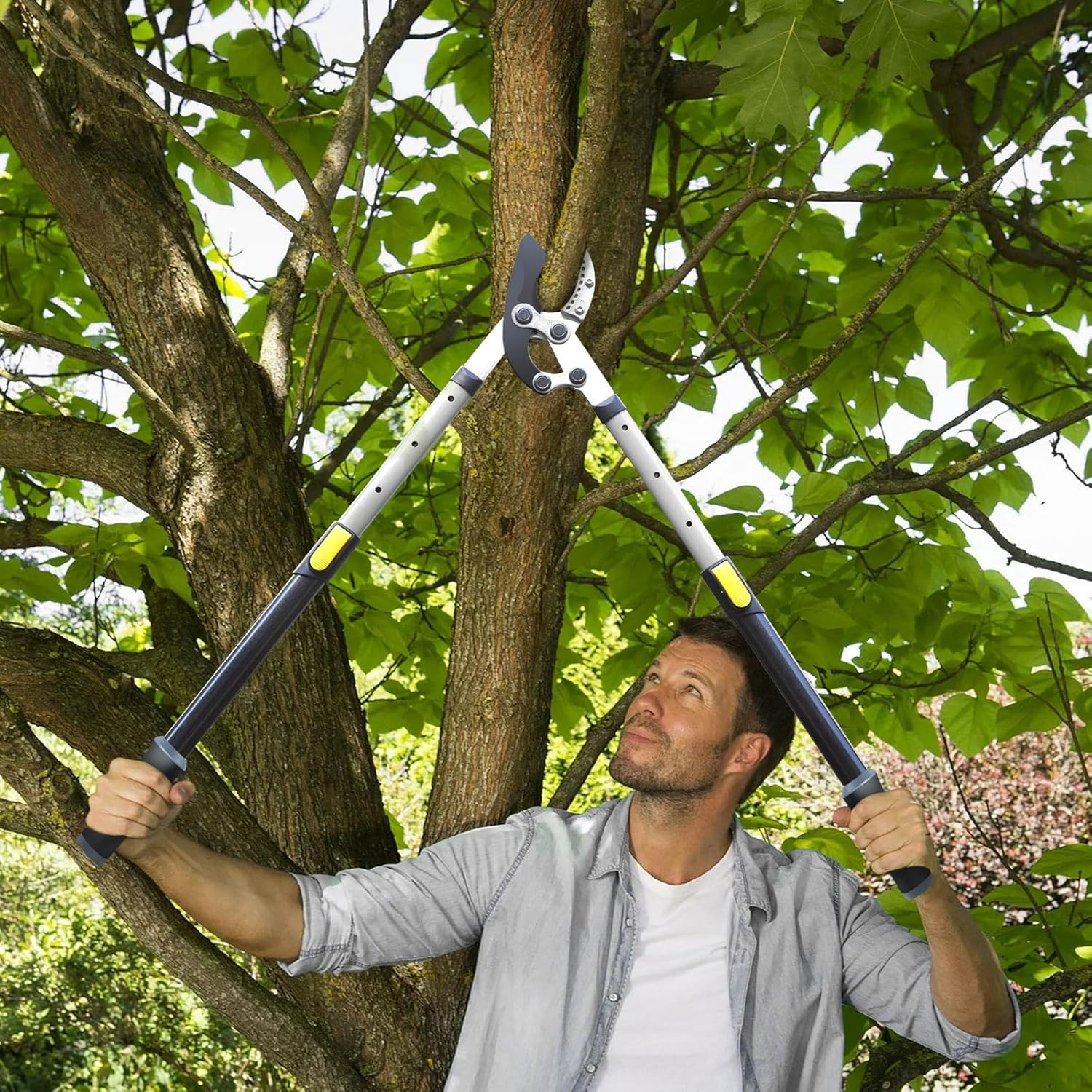 JARDINEER 3PCS Extendable Anvil Loppers Shears Set, Branch Cutters Heavy Duty with 2 Inch Clean Cut Capacity, 28-38.5" Telescopic Tree Trimming Long Handle with SK5 Spare Blade image number 1