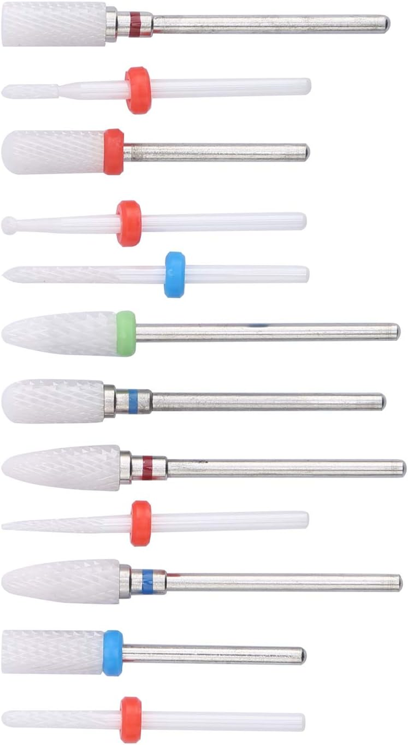 12Pcs Ceramic Milling Cutter Drill Bit Electric Grinding Machine Kit Files for Nails