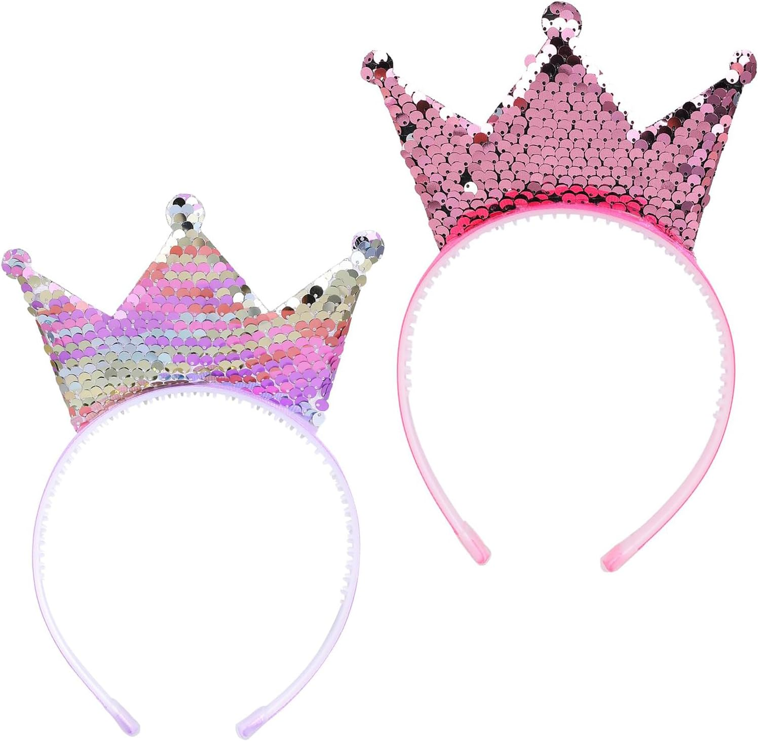 Yuannee Sequin Crown Headband,2 PCS Glitter Crowns Hair Band Princess Girls Shiny Crown Hair Band Halloween Christmas Glod Hair Hoop for Girls Women Birthday(Pink) image number 3